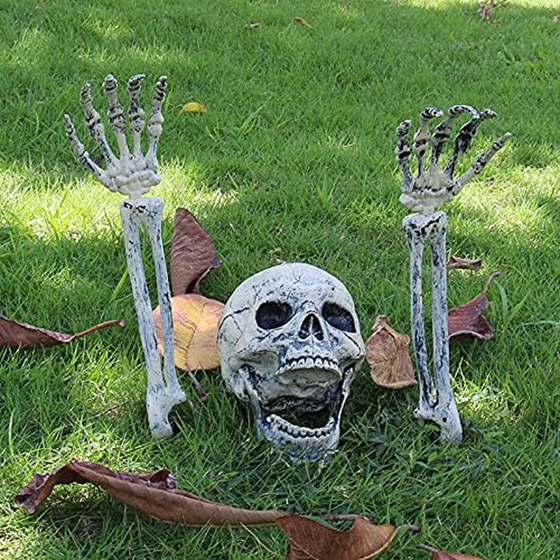 Plastic Skeleton Arms with Stakes and Skull for Halloween Decorations Outdoor, 5-Piece Decorative Props with Realistic Skull & Arm Stakes for Spooky Yard/Garden Decor image number 2