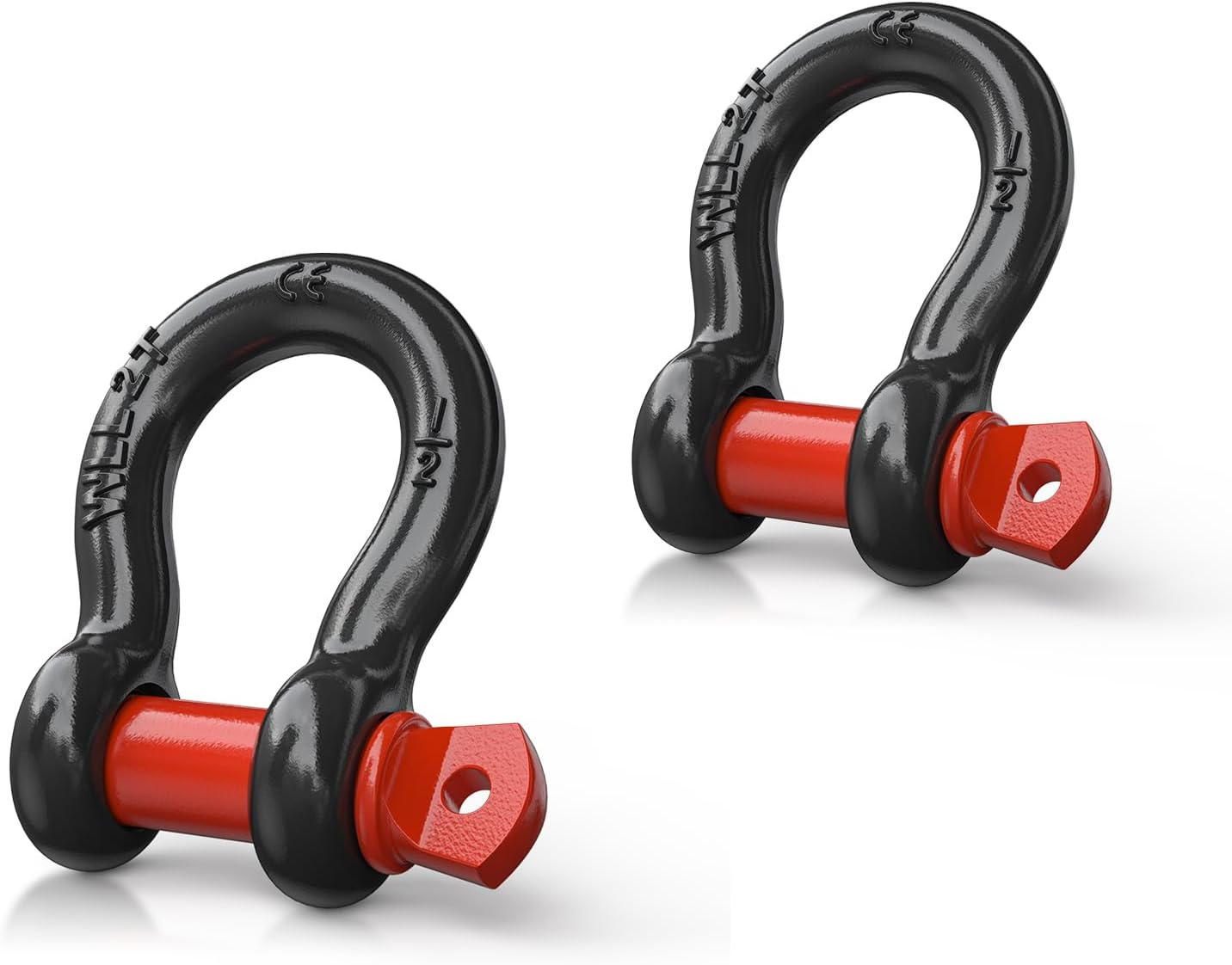 Nilight 2 Pack 3/4" D-Ring Shackle 4.75 Ton (9500 Lbs) Capacity with 7/8" Pin Heavy Duty off Road Recovery Shackle with Isolators & Washer Kit for Jeep Truck Vehicle, Red (90053B)