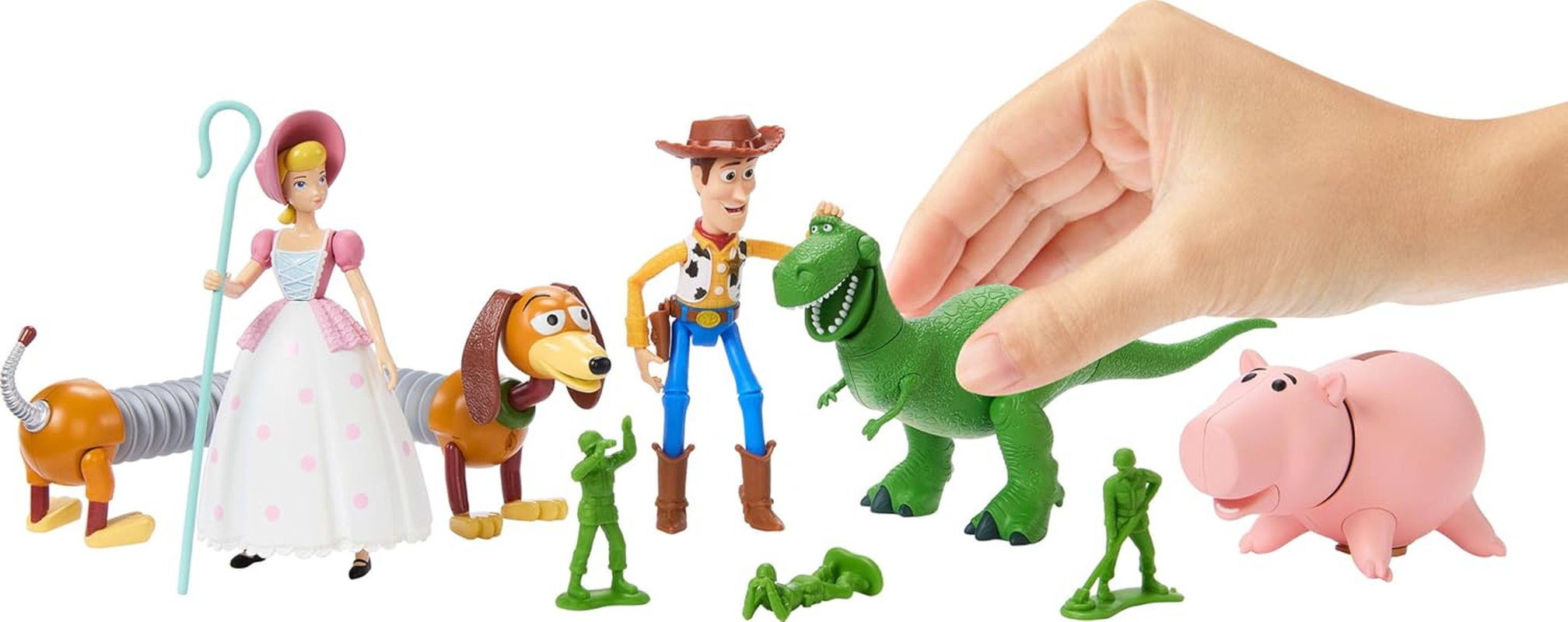Mattel Disney Pixar Storytellers Pack Figures, Toy Story 4-Inch Scale Multi-Pack, Woody Rex Slinky Dog Hamm Bo-Peep & 4 Army Men image number 2