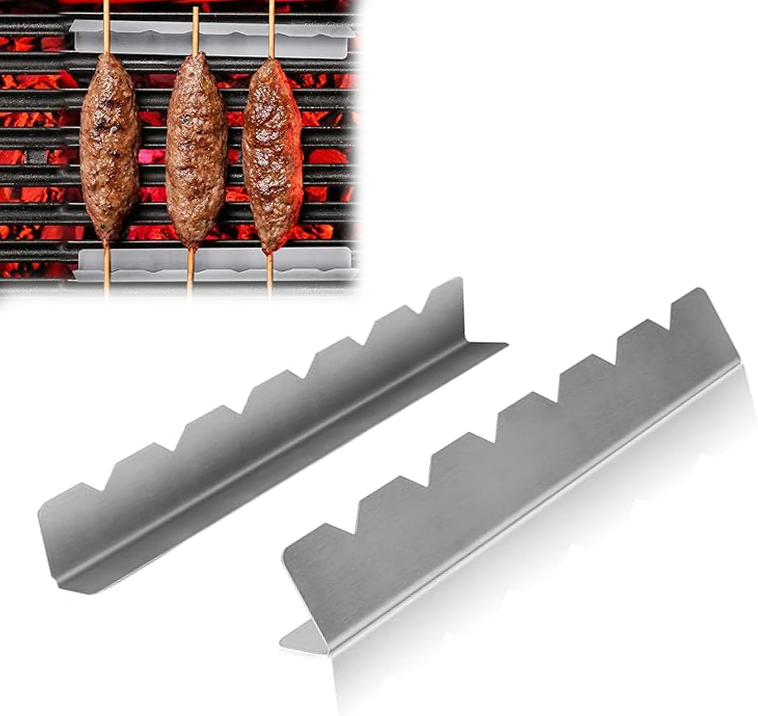 WEZCHUGHAOL Kabob Skewers Rack Set of 2, Stainless Steel Skewers Holder with 9 Notch Compatible with Wood, Bamboo, Round, Metal, Flat Skewers for Grilling, BBQ Grilling Accessories image number 4