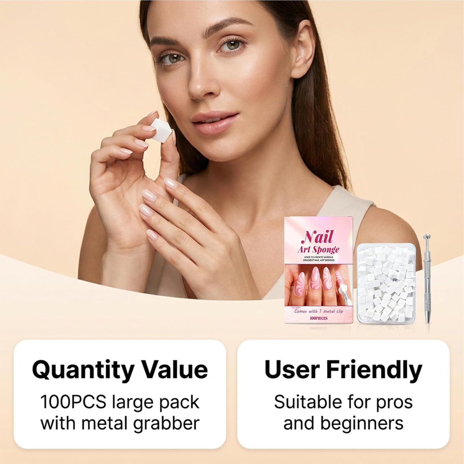 Nail Sponges for Art - Soft Square Beauty Tools with Grabbing Pen - Small Nail Sponge | for Foot Spa Grooming Party Summer Winter Holiday Wedding Bridal image number 5