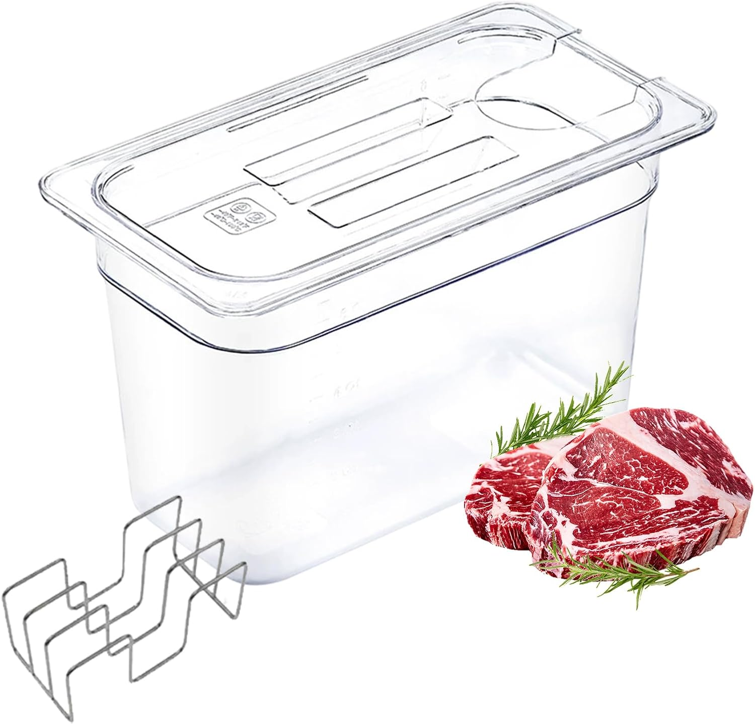 Sous Vide Container with Lid 6L, and Stainless-Steel Sous Vide Rack Compatible with Most Sous Vide Cookers (6L) (6L)