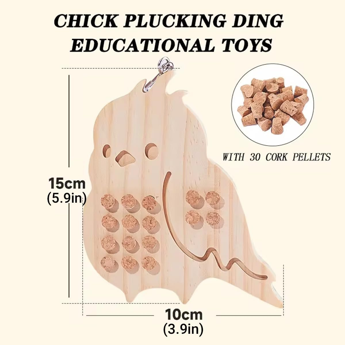 AIMALL Parrot Chew Toy, Stress Relief and Fun Puzzle for Birds, Durable Natural Wood with Metal Clip, 5.9" X 3.9", Safe & Non-Toxic image number 3