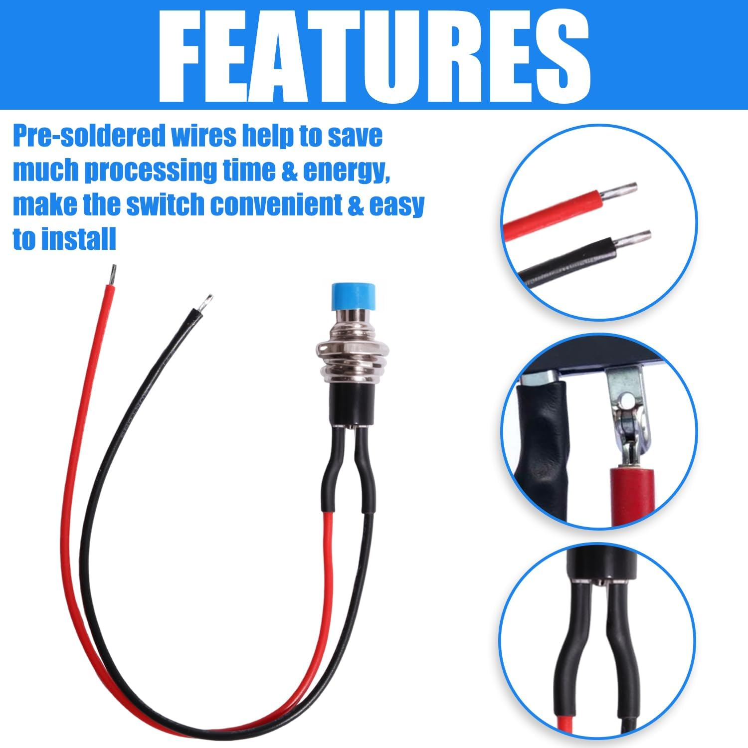 Aikoolwer Momentary Push Button Switch 7Mm 1A 48V Prewired Mini round Spst Normal Open Universal for Car Boat Model Railway Power