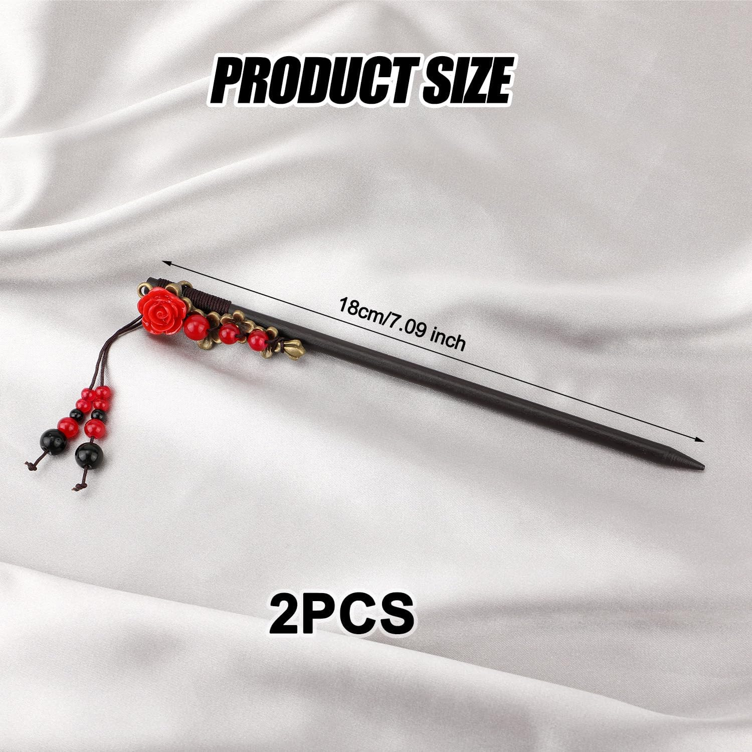 2Pcs Chinese Hair Sticks, Retro Vintage Chinese Hair Pins Rose Flower Hair Chopsticks Asian Japanese Handmade Wooden Hairpin Traditional Hanfu Pin Classic Hair Holder Accessories for Women Long Hair image number 2