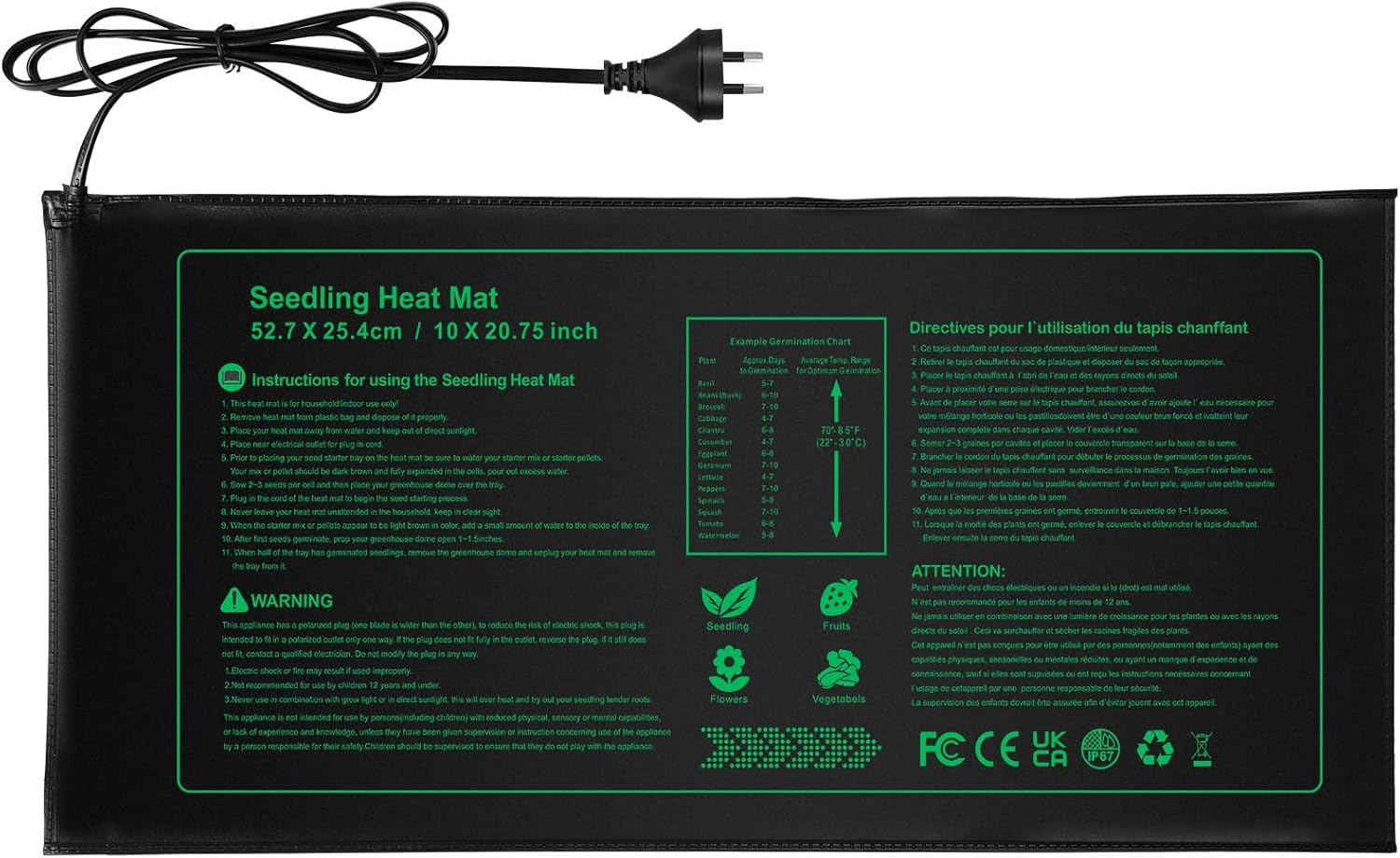 Seedling Heat Mat Durable Waterproof Plant Heating Pad 10"X 20.75" for Germination, Indoor Gardening, Greenhouse image number 6