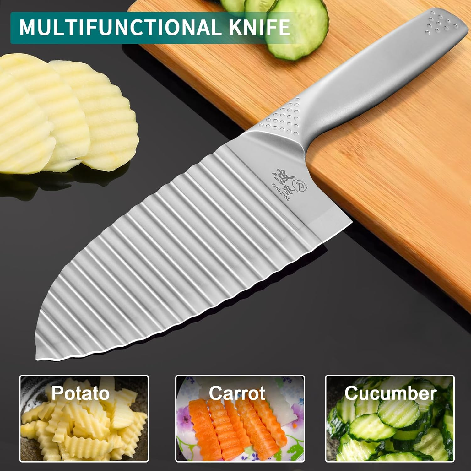 Crinkle Cutter for Veggies Wavy Knife: French Fries Potato Slicer and Peeler Stainless Steel Blade Pickle Chopper for Kitchen image number 1
