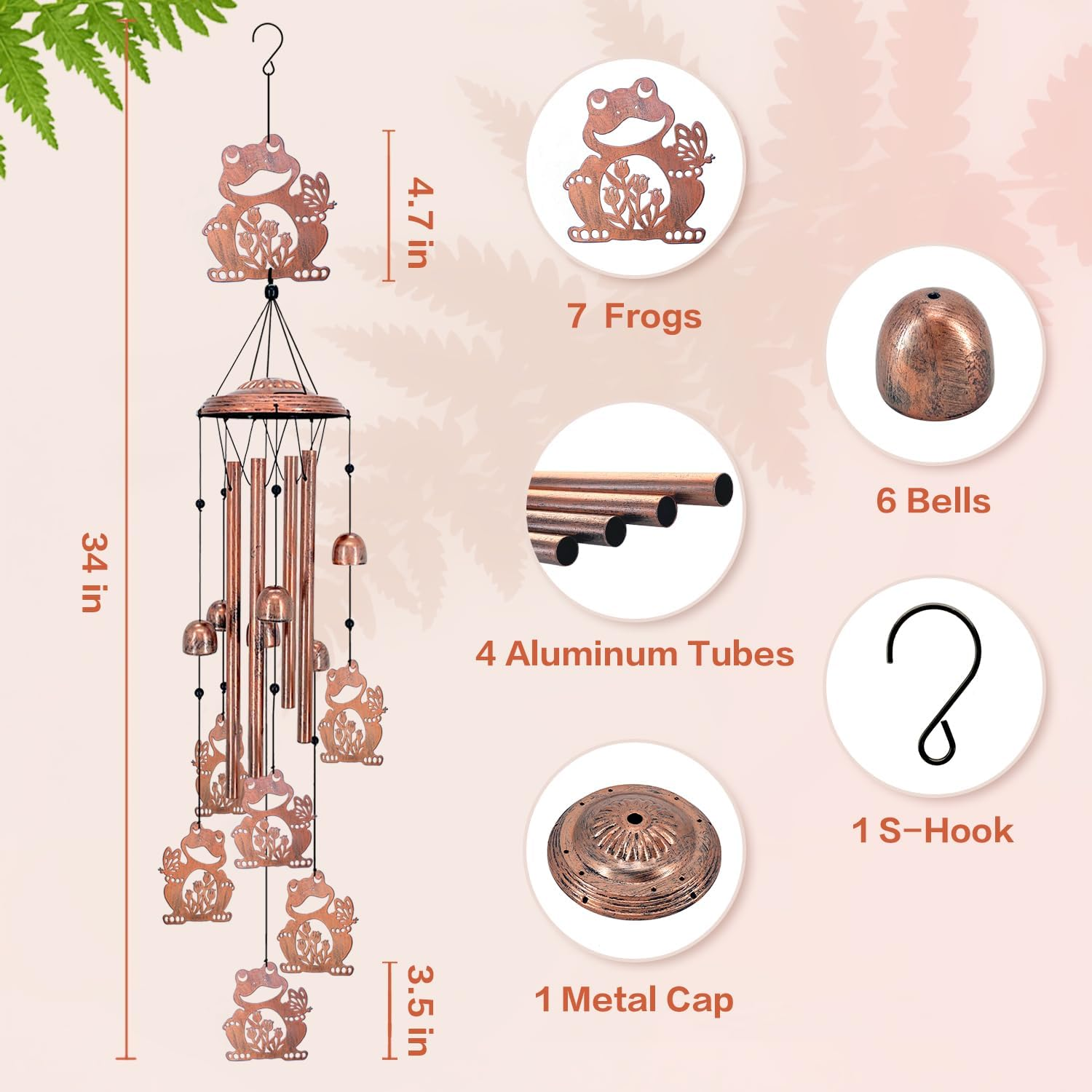 Frog Wind Chimes Outdoor Frog Gifts for Women/Men/Mom/Wife/Grandma Birthday Gifts Memorial Gift Metal Windchimes for Outside/Indoors, Lawn, Patio, Home, Porch, Yard Decor, Garden Decorations