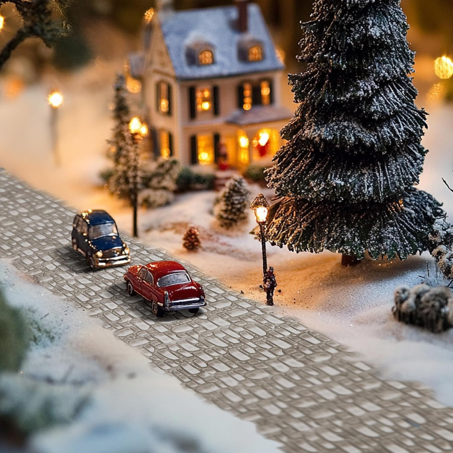 Iceyyyy 4 Pcs Cobblestone Road - 39 X 3.5 Inch Cuttable Christmas Landscape Road - Miniature Village Accessories for DIY Home Garden Decorations