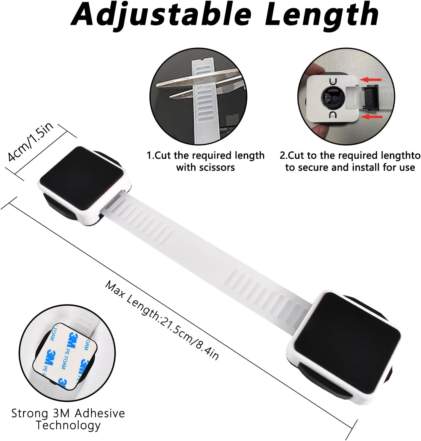 2 Pack Baby Proofing Cabinet Locks,Child Safety Latches Lock with Adhesive,No Drilling and Adjustable Strap Length for Drawers,Fridge,Dishwasher,Toilet Seat,Cupboard,Oven image number 2