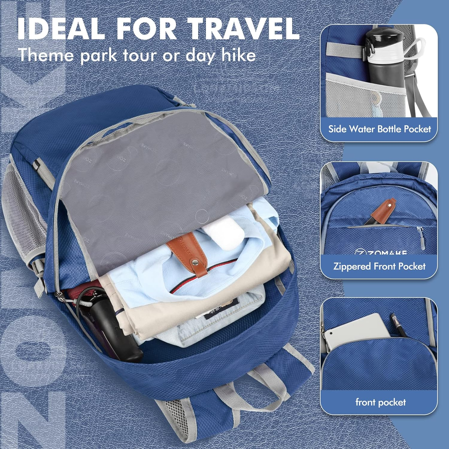 ZOMAKE Foldable Backpack - Lightweight Folding Packs 30L, Packable Hiking Daypack for Travel Outdoor Camping image number 2