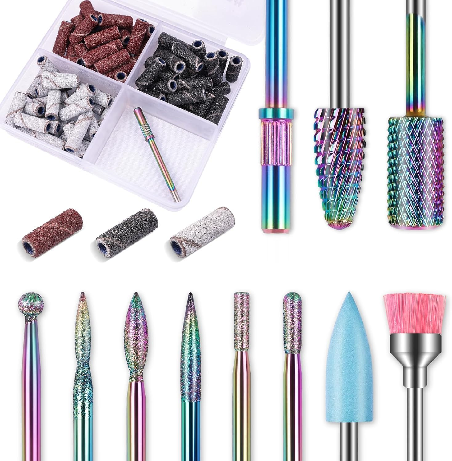 Depvko 10Pcs Carbide Nail Drill Bits Set: Professional Cuticle Bit for Efile Nail Drill with 75Pcs Small Sanding Bands (#80#120#180) & Mandrel Bit Acrylic Gel Nail Remover Tool Manicure Pedicure Kit image number 1