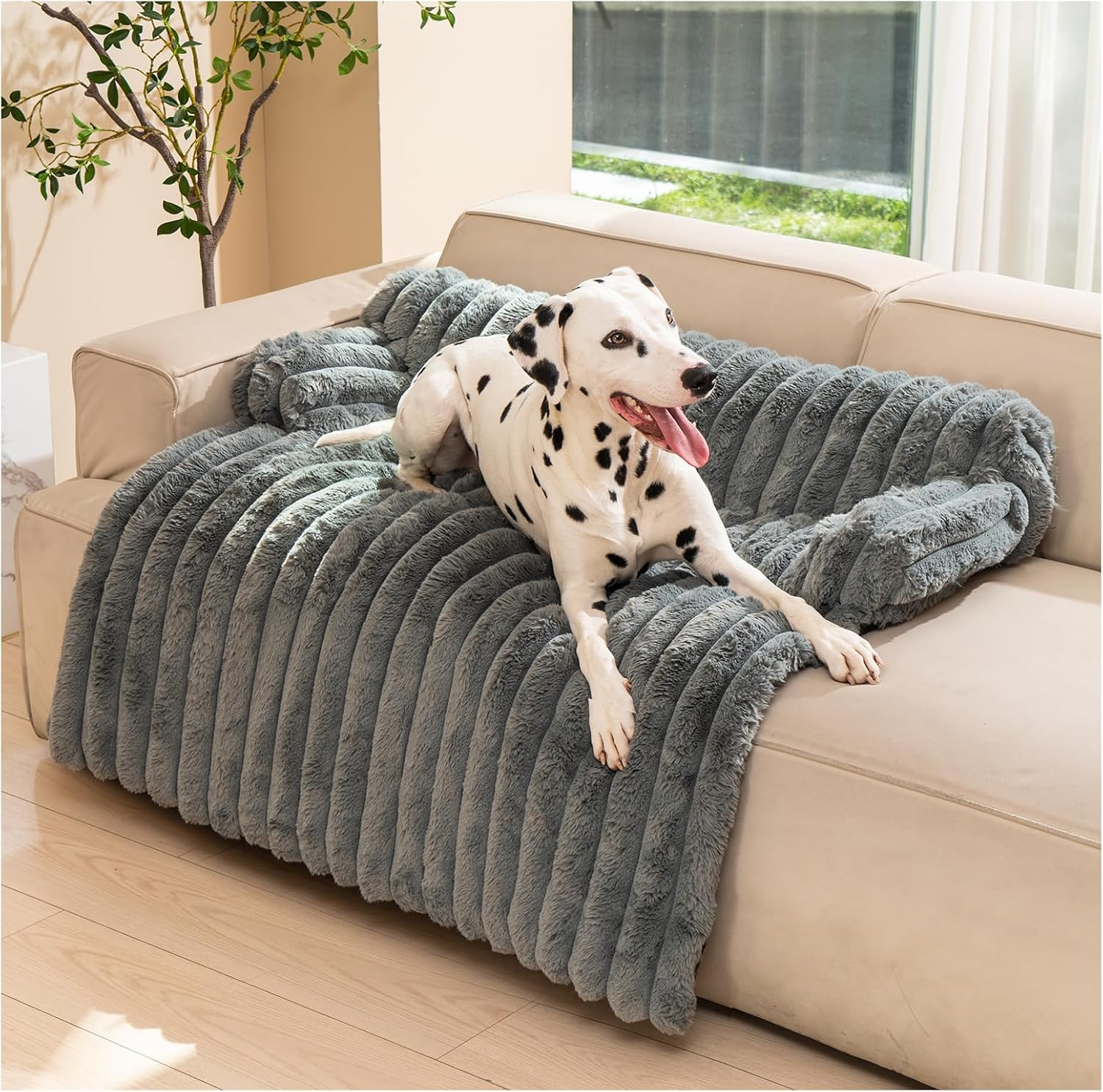 Avont Dog Bed for Couch, Fluffy Pet Mat for Sofa Furniture Protector for Small Medium Large Dogs Cats with Removable Washable Cover -Darkgrey(L)