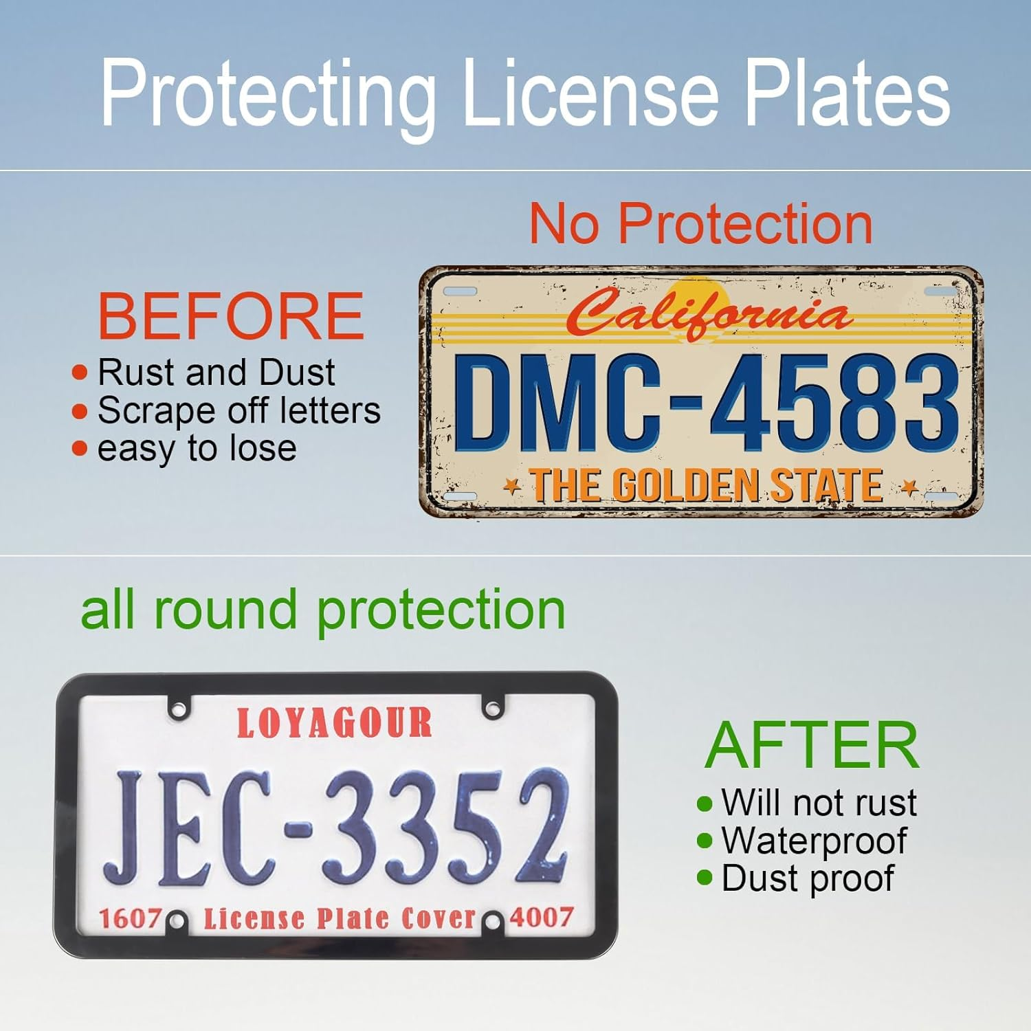 2Pack Transparent License Plate Cover and Frames,Clear Front and Rear License Plate Holder,Unbreakable Car Licence Plate Frame Protector Fits Any US Plates with Screws & Caps (Black Frame) image number 5