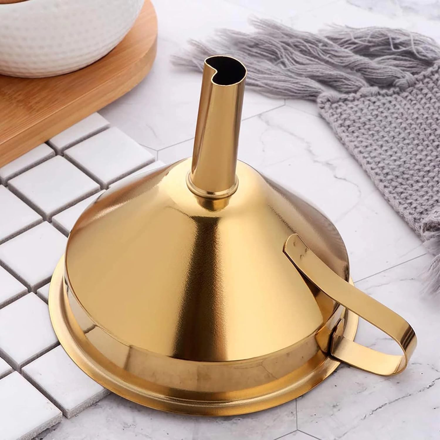 Stainless Steel Funnel Set Gold Kitchen Funnel Small Home Funnel 5 Inch Food Grade Metal Funnel with 2 Pcs Detachable Filter and 1 Pcs Cleaning Brush Perfect for Transfer Liquids and Powders -Gold