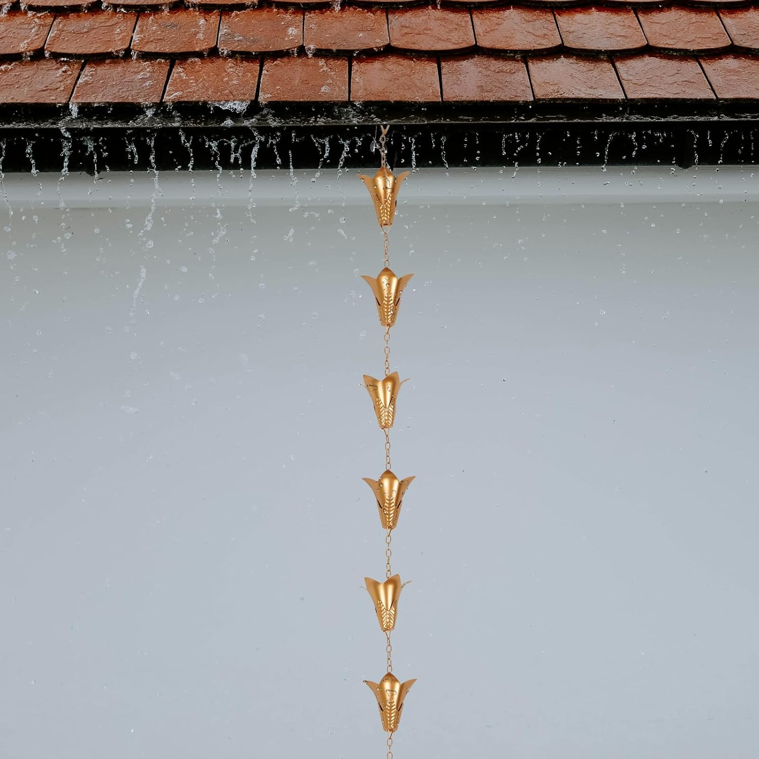 TZSSP Rain Chains Decorative Rain Chain Bell with 12 Cups, Rain Chain for Home Garden Patio Outdoor Decor,8-1/2 Length,102 Inch