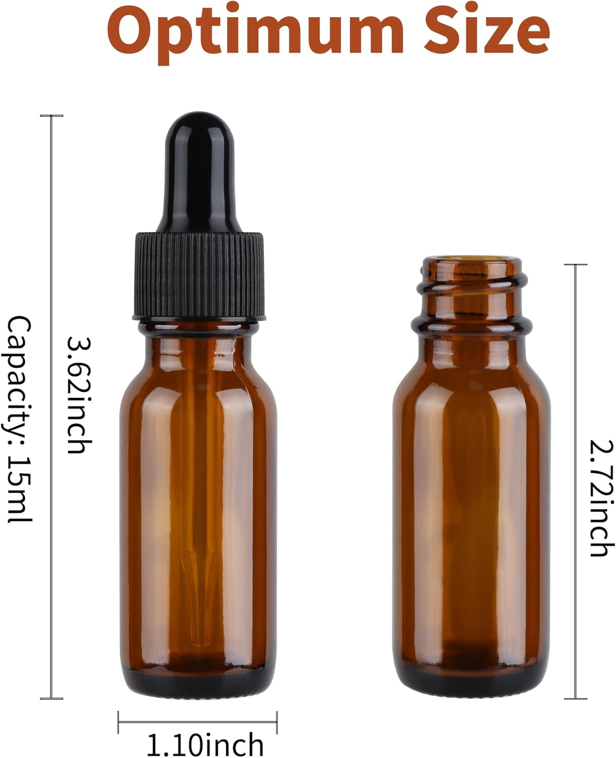 HWASHIN 48 Pack 1/2 Oz (15Ml) Amber Glass Bottles with Glass Eye Droppers for Essential Oils, Perfumes & Lab Chemicals (Brush, Funnels, 2 Extra Droppers, Labels & Measuring Cup Included)