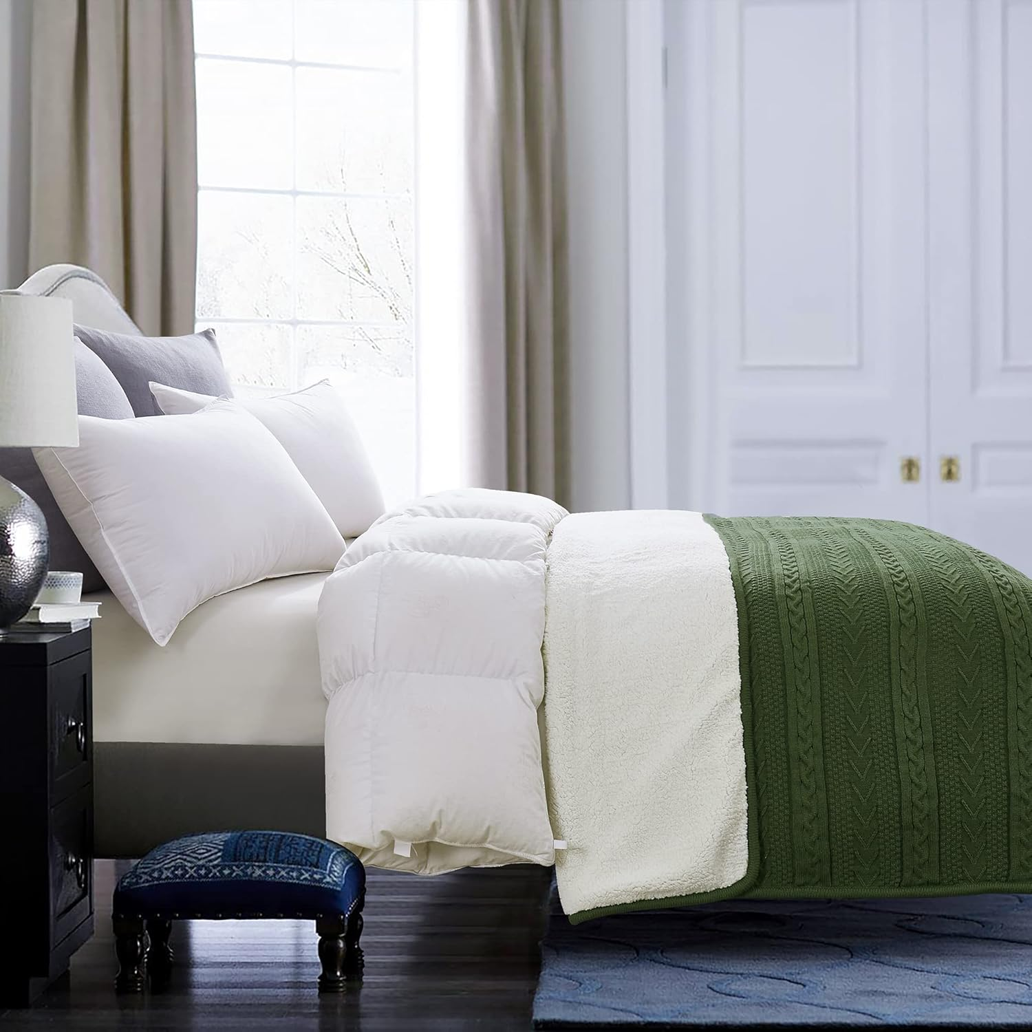 Longhui Bedding Olive Green Acrylic Cable Knit Sherpa Throw Blanket - Thick, Soft, Big, Cozy Knitted Fleece Blankets for Couch, Sofa, Bed - Large 60 X 80 Inches Coverlet All Season image number 2