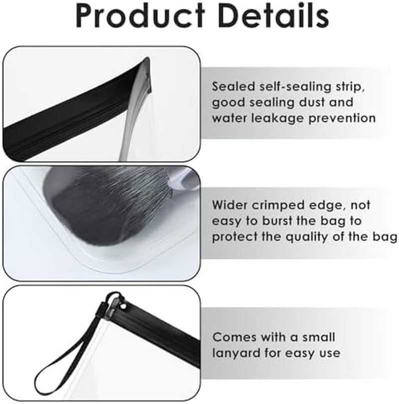 Clear Travel Toiletry Bag - (20X20Cm) Leakproof Liquid Bags for Airports, Waterproof Cosmetic & Makeup Organizer Pouch - 2 Pack Black for Carry-On Luggage (2 Black) image number 2