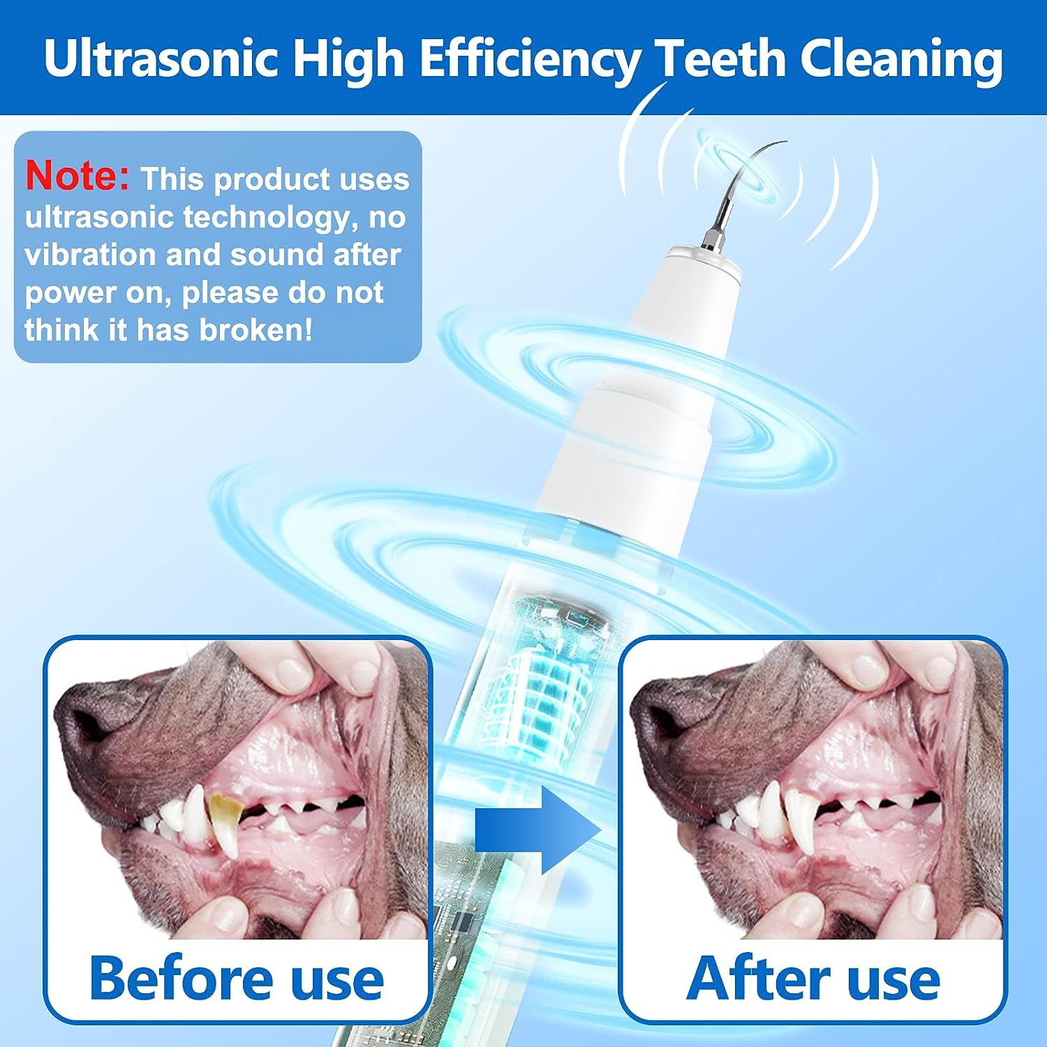 Ni-Shen Dog Plaque Remover for Teeth，Pet Ultrasonic Tooth Cleaner，Teeth Cleaning Kit -Tartar Remover for Teeth Stains for Dogs and Cats (White) image number 5