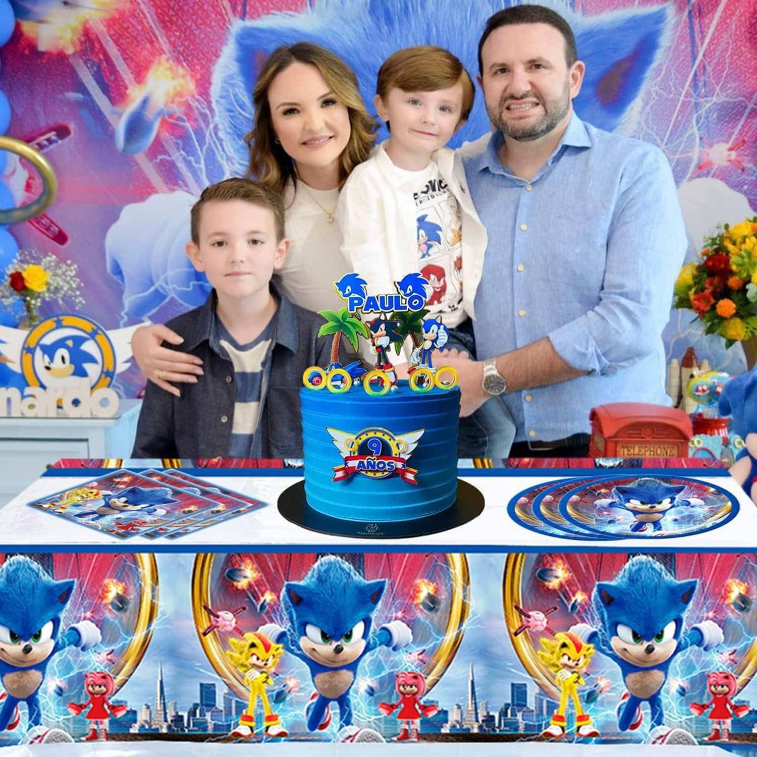 Xiaoma Sonic2 Birthday Party Supplies, 32Pcs Sonic Decorations for Birthday Party, the Hedgehog Party Supplies for Kids Include Banner ,Table Cloth ,Plates, and Napkins image number 4