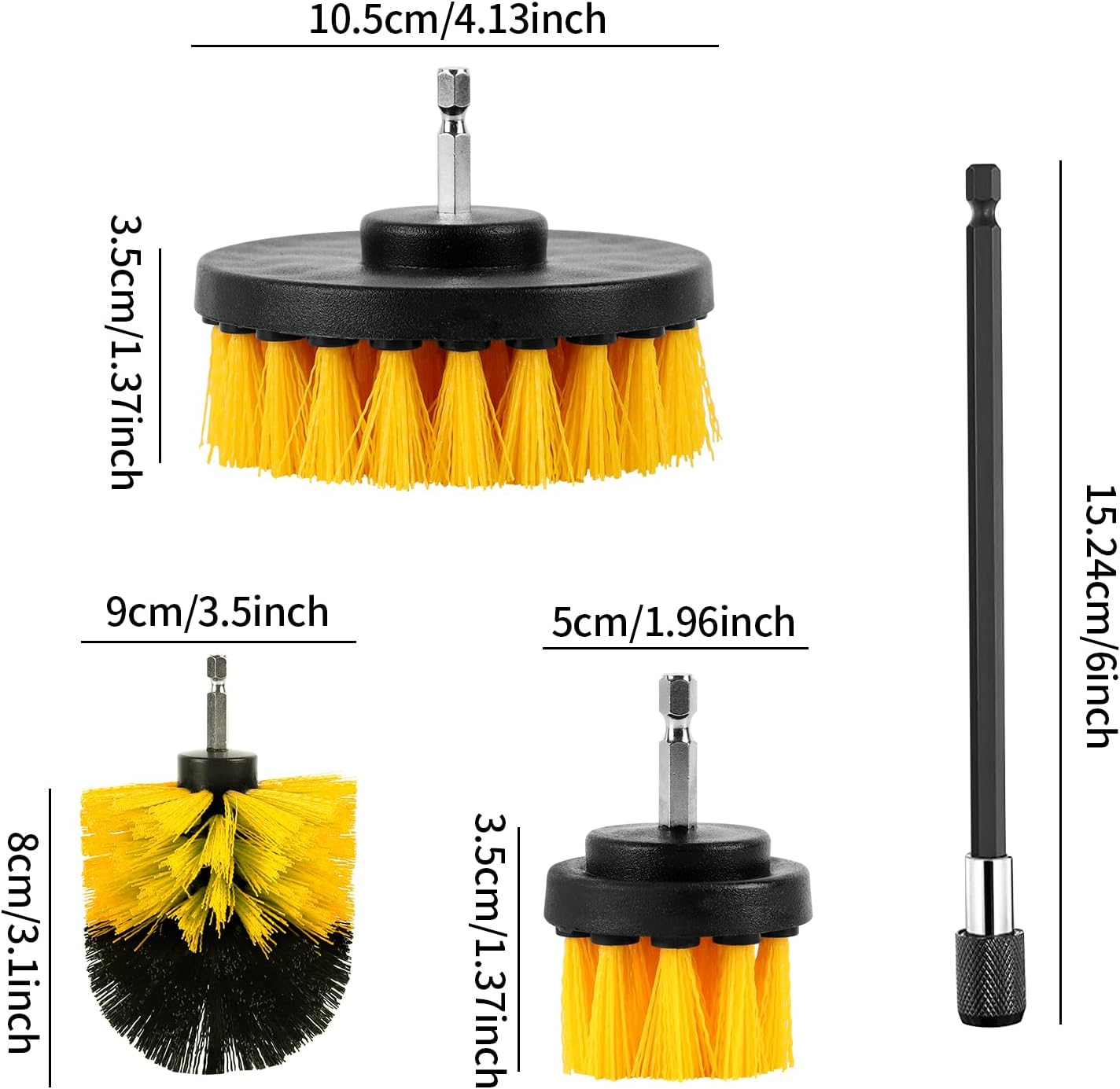 4 Piece Drill Brush Cleaning Brushes Set, Power Scrubber Cleaning Brushes Extended Long Attachment Kit, Detailing Brush Set for Car Tire, Barthroom, Floor, Grout and Tuff Stuff, Yellow image number 6