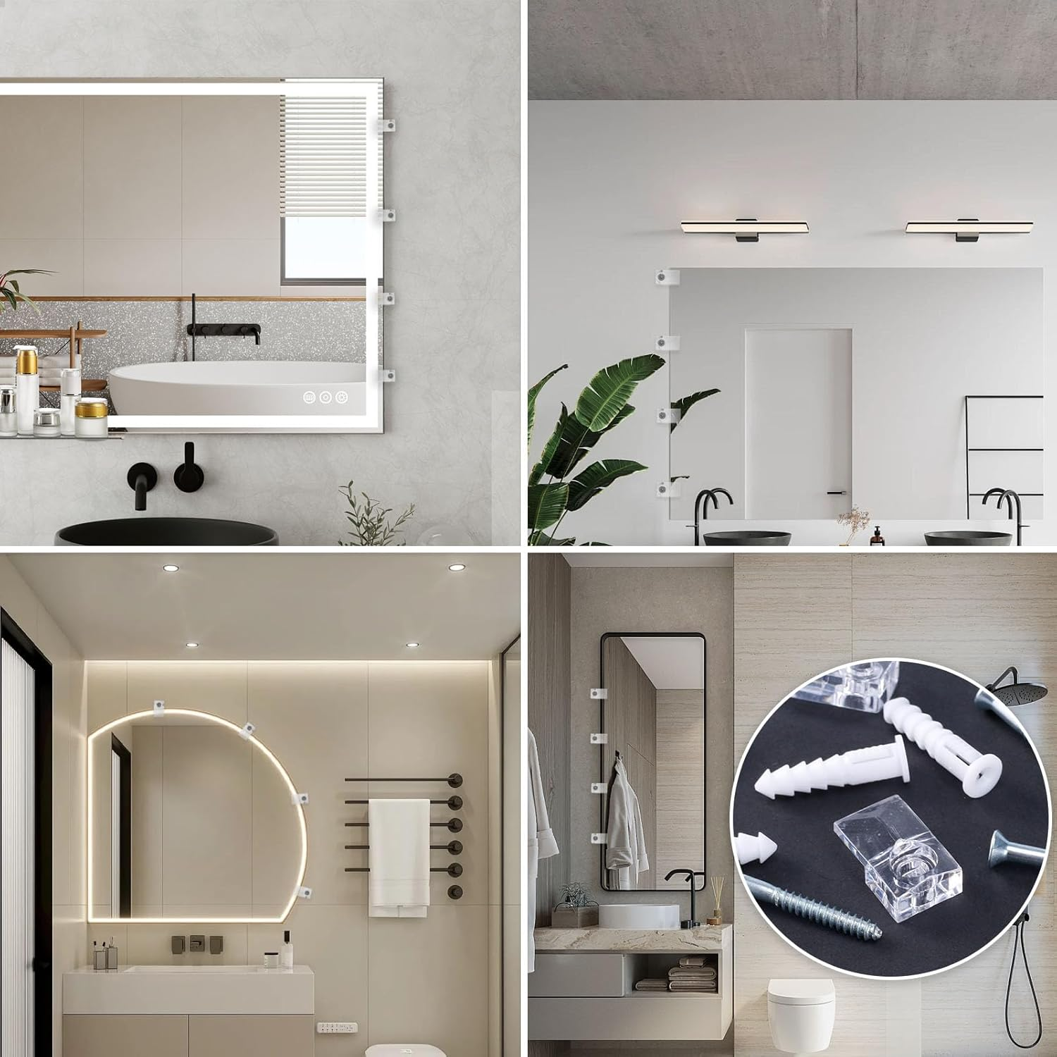 40 Set of Mirror Holder Clips Kit, Glass Retainer Clips Kit, Clear Plastic Mirror Mounting Clips Crystal Mirror Hanging Hardware Frameless Kit for Fixing Mirror Cabinet Door (Clear)