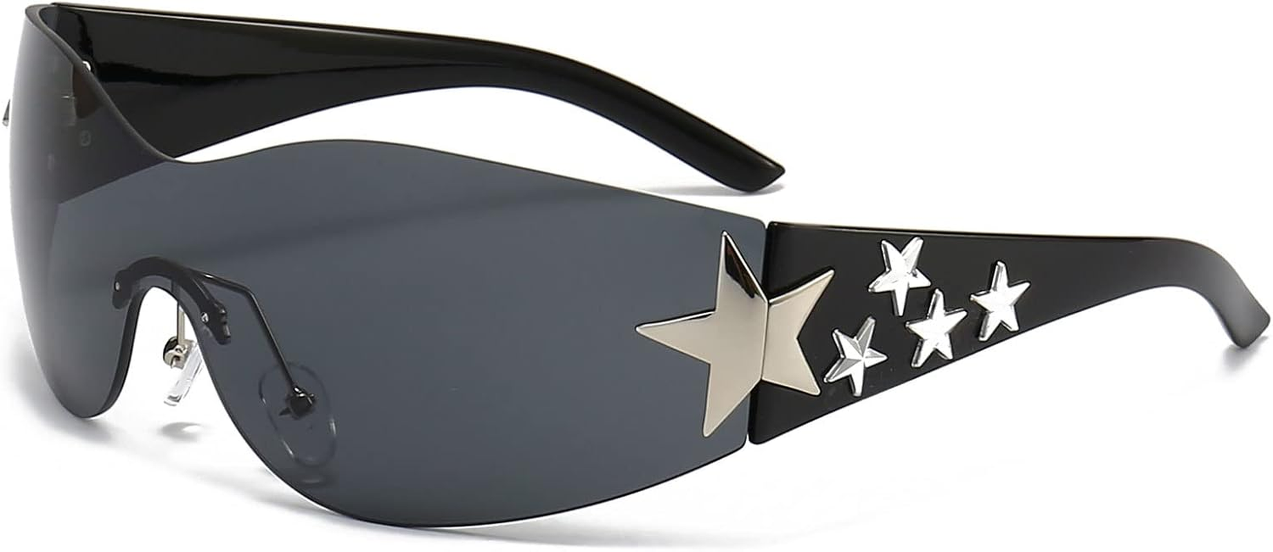 LJCZKA Rimless Star Sunglasses Y2K for Women Men, Oversized Wrap around Sunglasses One Piece Futuristic Shades UV400 Protection