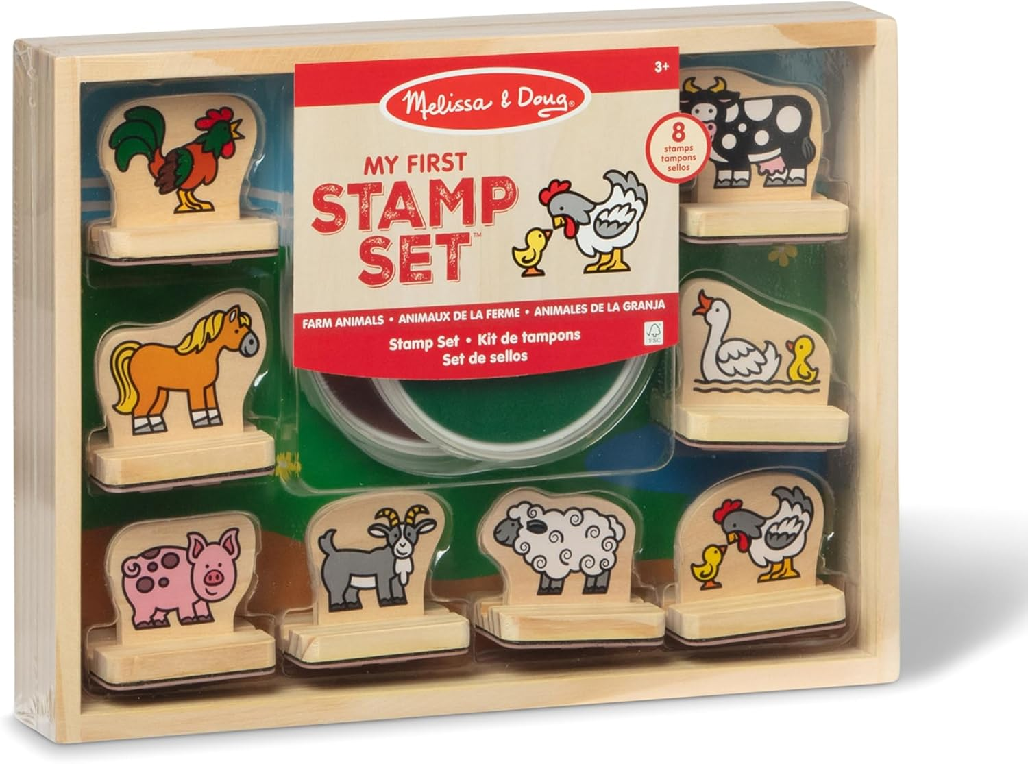 Melissa & Doug My First Wooden Stamp Set &ndash; Farm Animals &ndash; 8 Stamps, 5 Colored Pencils, Washable Ink Pad &ndash; Toddler Arts & Crafts Ages 4+ image number 1