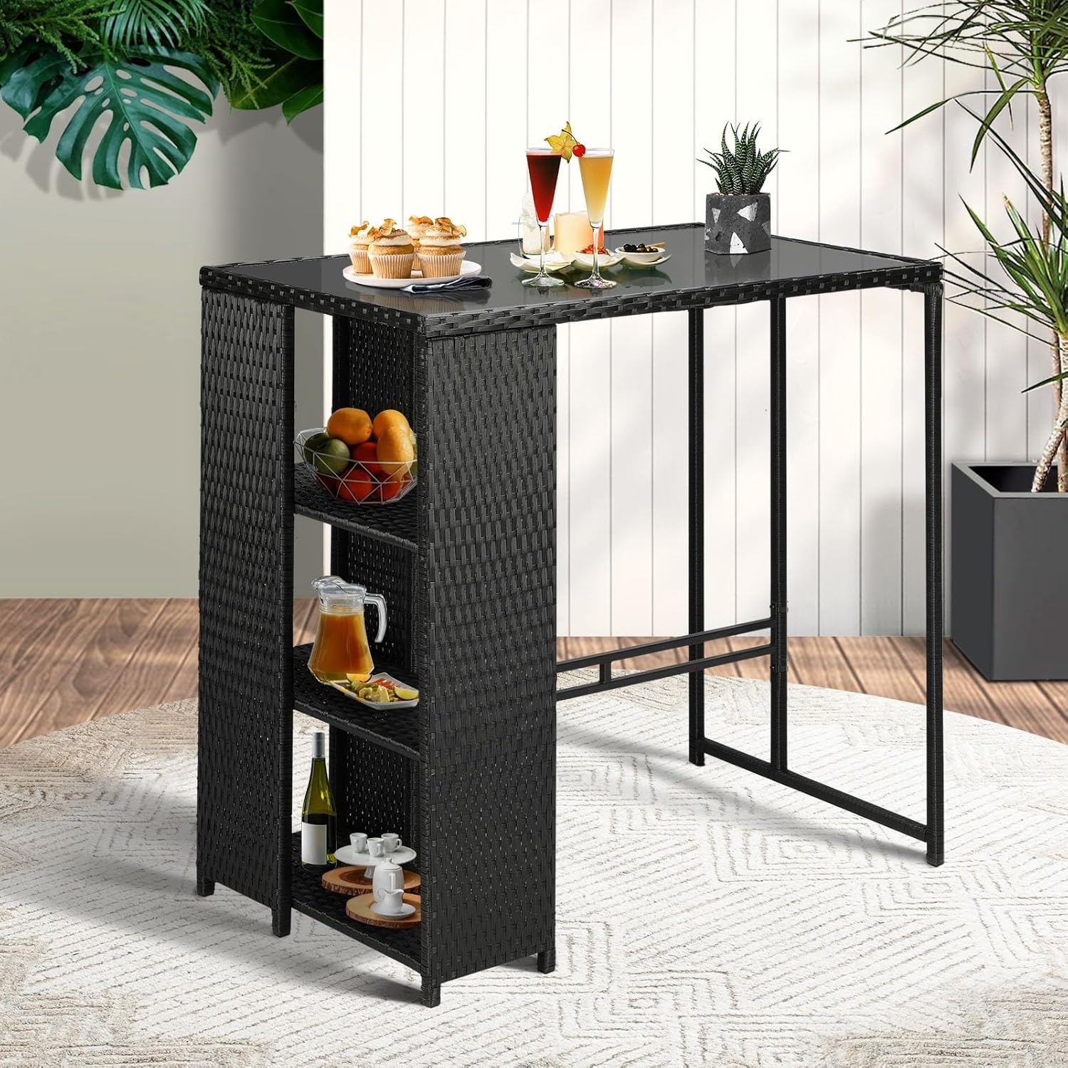 Livsip Ourdoor Bar Table Garden Patio Table Outdoor Furniture Rattan Bar Table image number 6