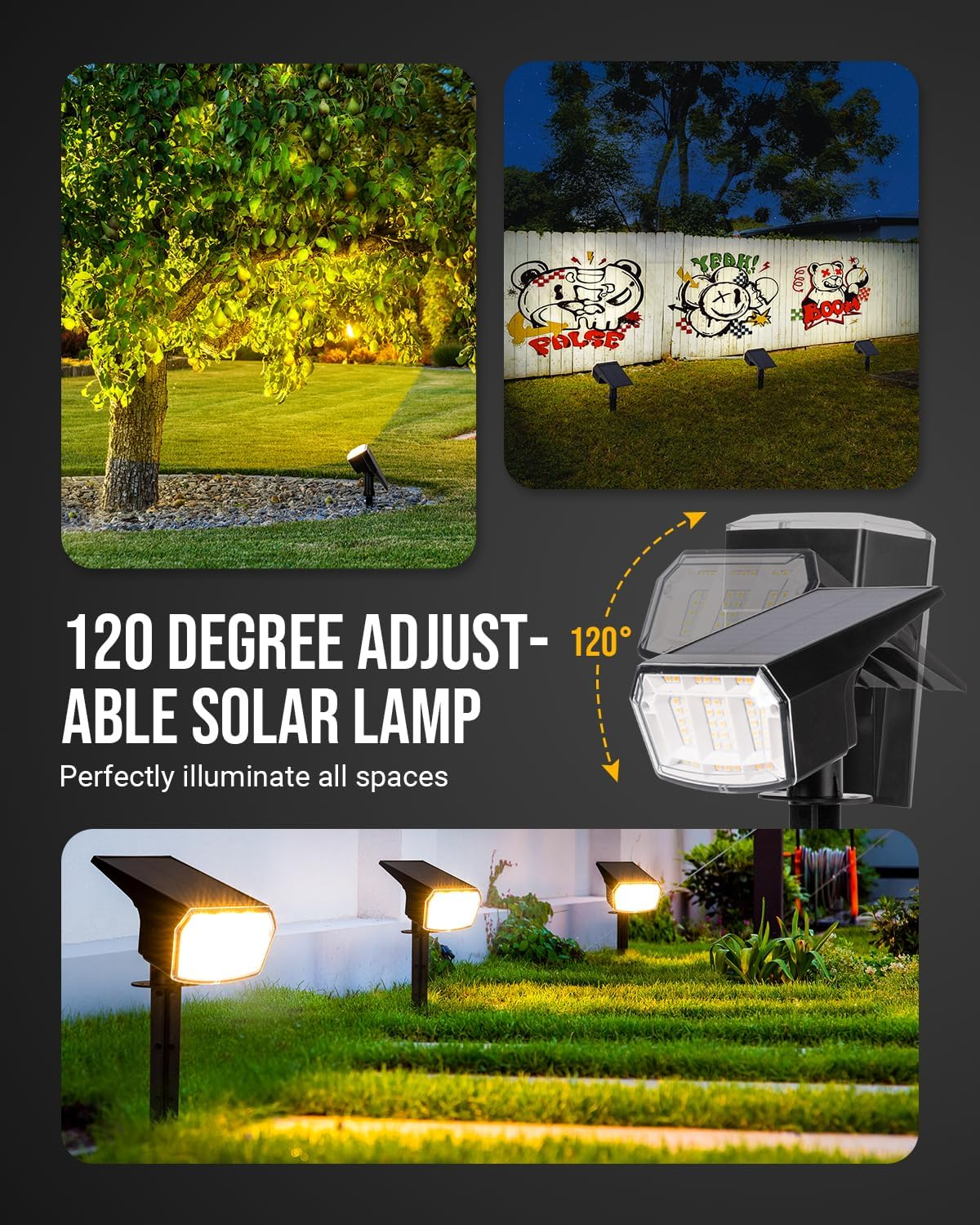 Solar Lights Outdoor Lighting IP65 Waterproof, 63LED Soalr Spotlights, 6 Pack Solar Powered Lights for Outside, Outdoor, Yard, Landscape Lights-Warm Light image number 3