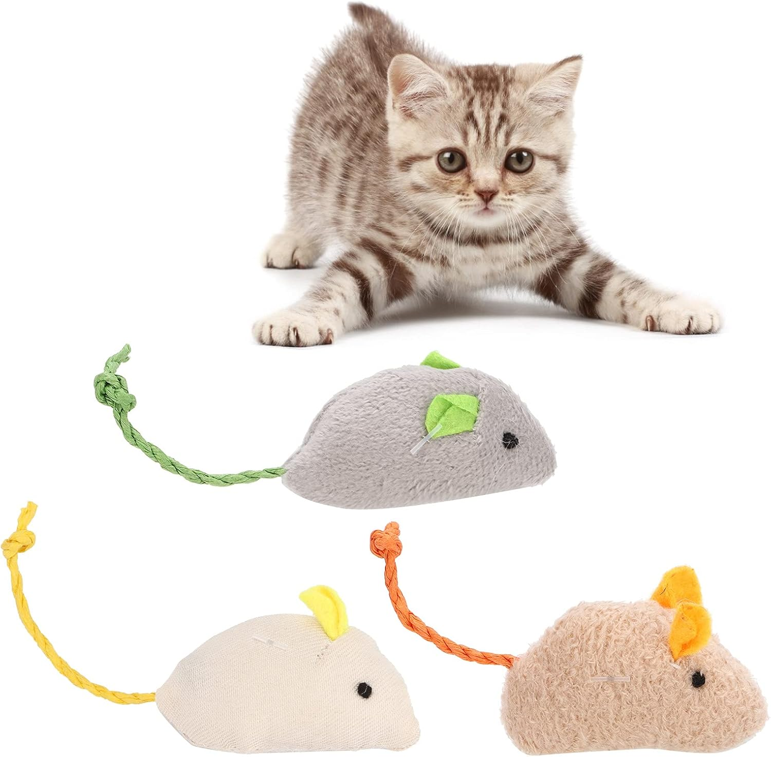 3Pcs Plush Mouse Toys for Indoor Cats Realistic Simulated Mouse Interactive Cat Toys Balls Mice Catnip Toys image number 2