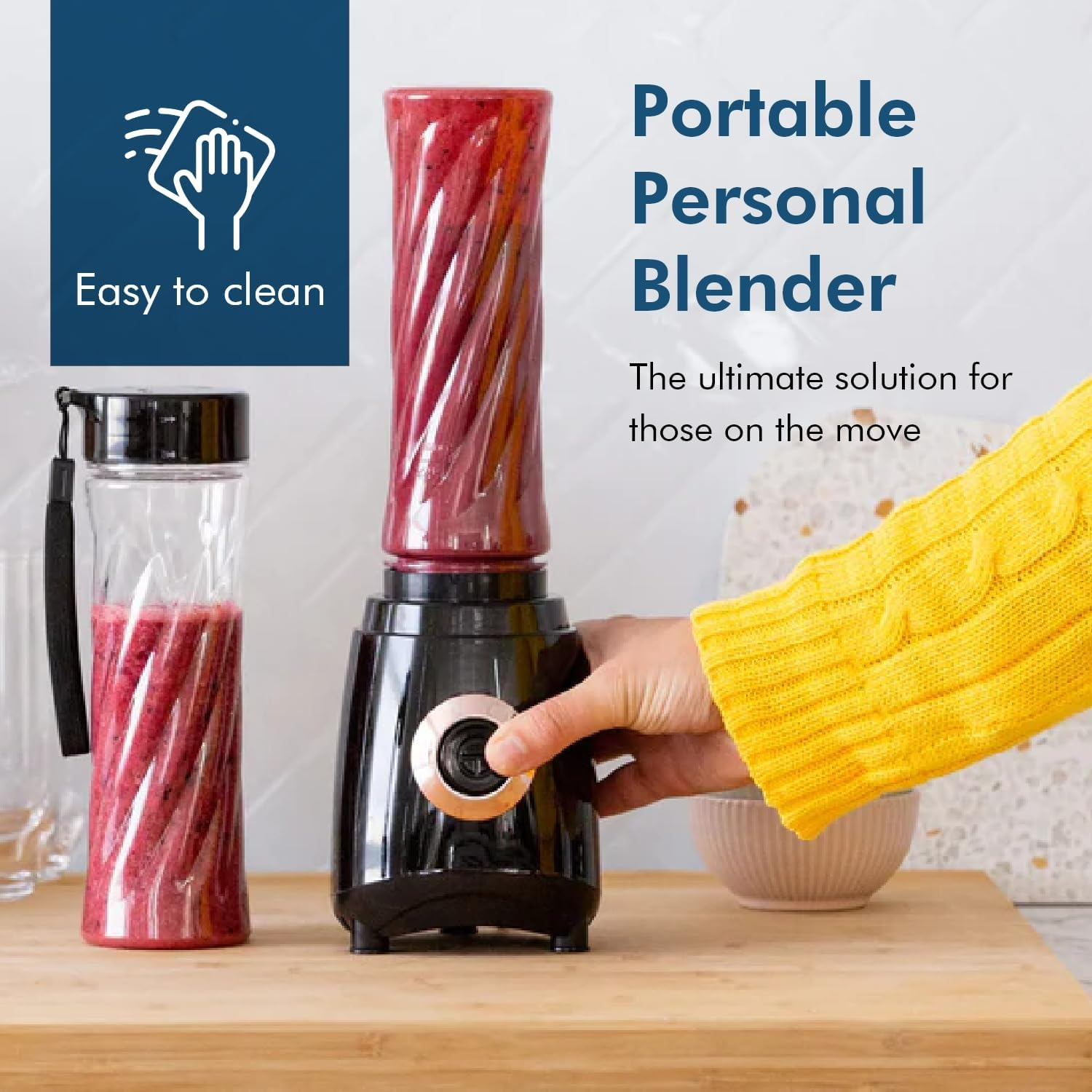 Healthy Choice Blend & Go Portable Blender - 400Ml Capacity, Includes 2 Non-Bpa Bottles, Stainless Steel Blades, 250W Power, Overheating Protection, Safety Lock image number 1