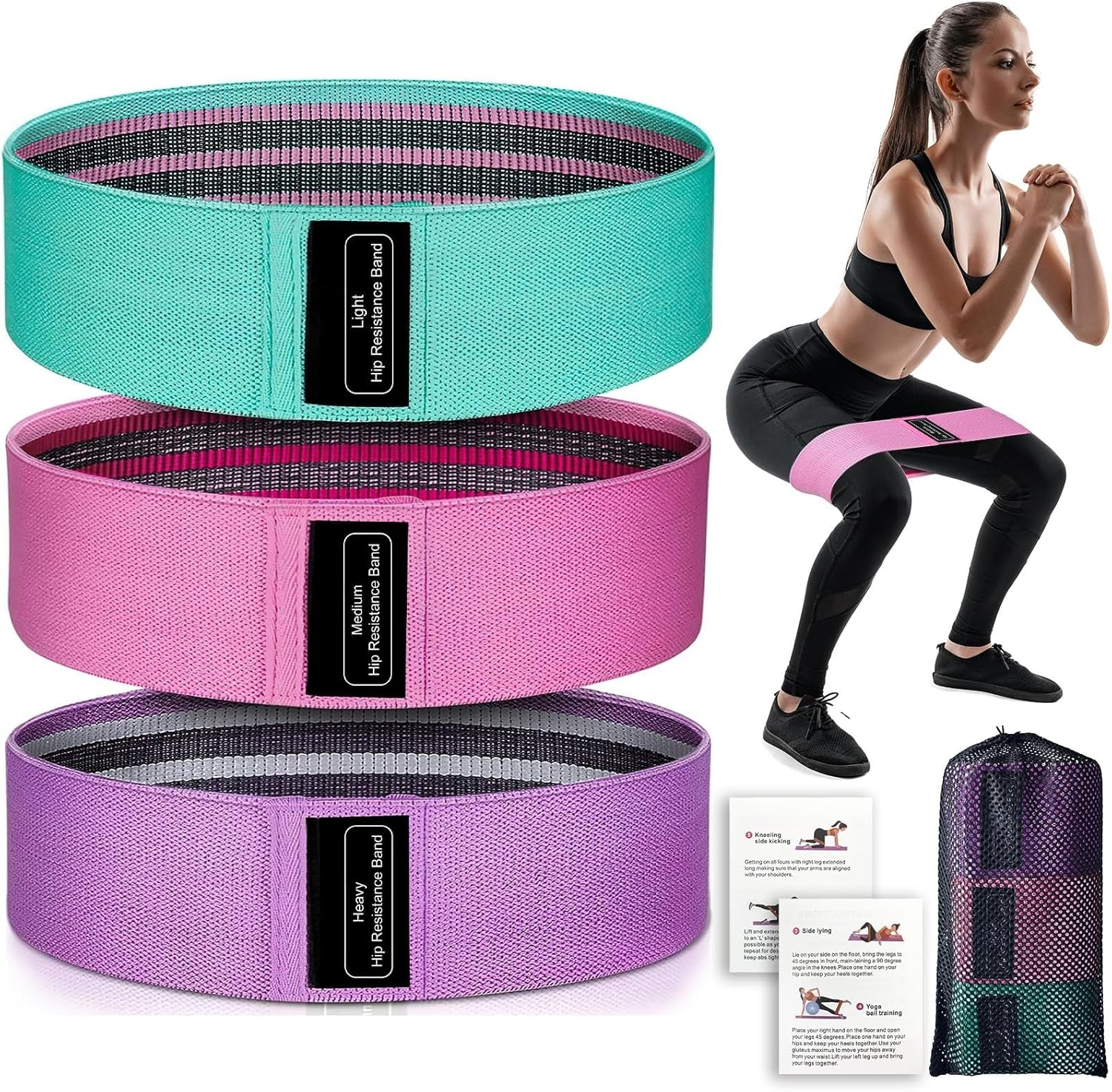 Resistance Bands for Legs and Butt, Fabric Exercise Loop Bands Yoga, Pilates, Rehab, Fitness and Home Workout, Strength Bands for Booty