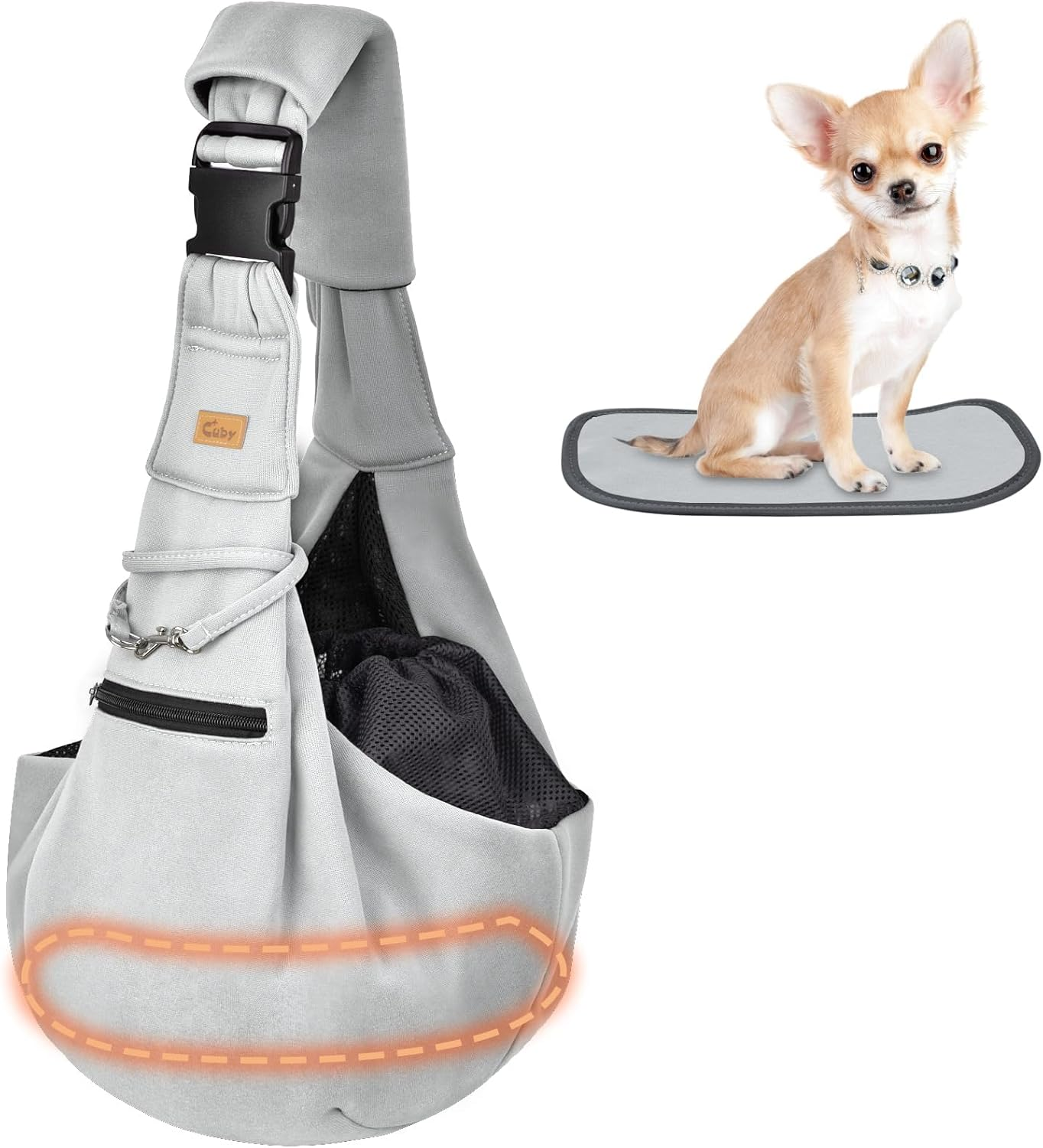 CUBY Sling Dog Small Dogs Cat Sling Pet Sling Single Shoulder Pet Bag for Travel Dog Carrier Bag with Foot Pad for Pets (Adjustable Shoulder Strap, Brown)