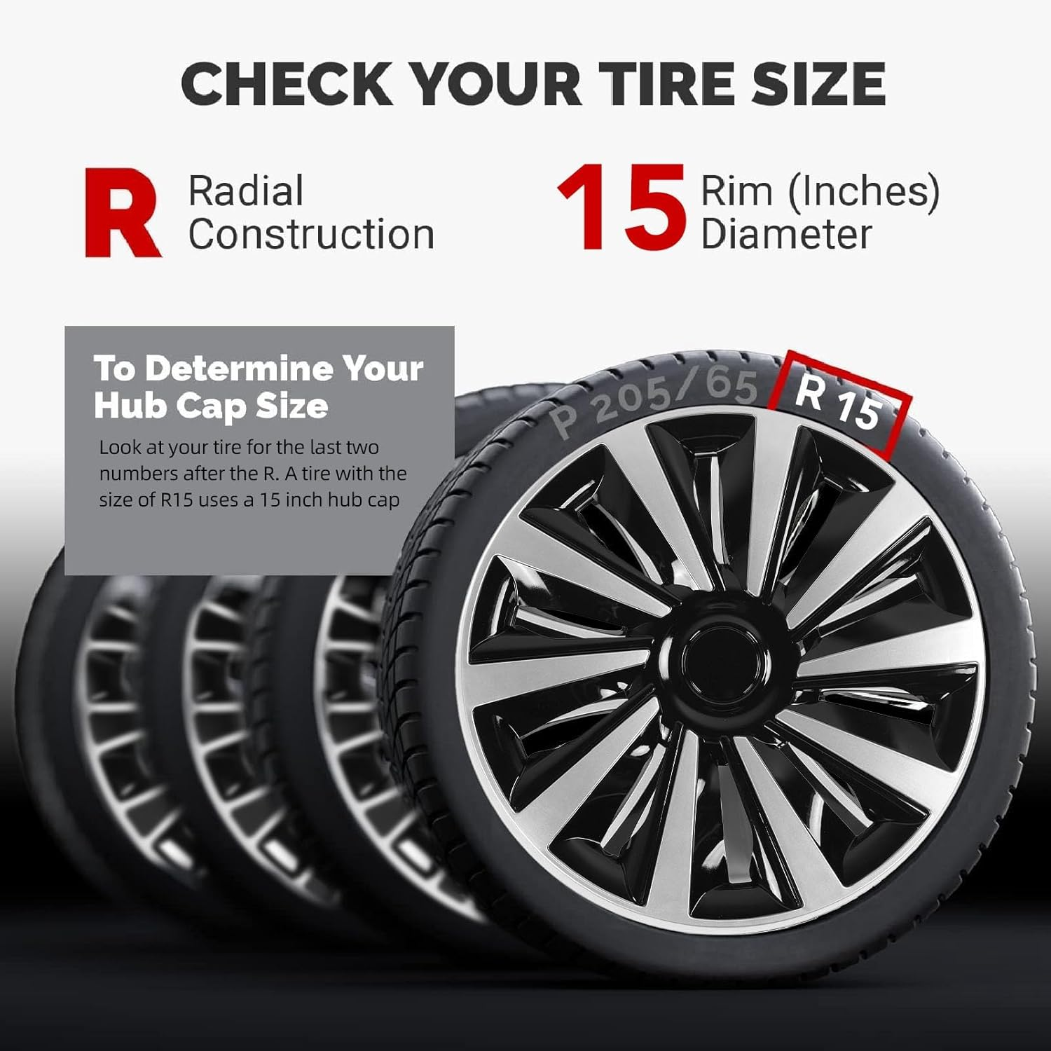 4 Pcs 15In Wheel Hub Caps Snap on Design ABS Full Protection Stylish Look Universal Fit for 15In Steel Wheels image number 5