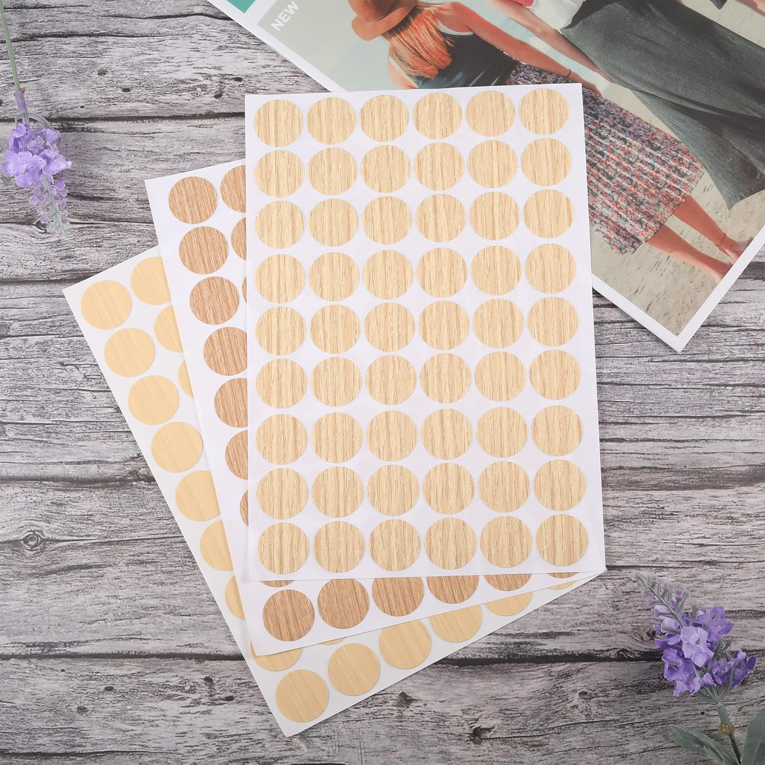 Screw Hole Stickers Self Adhesive 162 Pcs 21Mm round Oak Deep PVC Furniture Screw Cover Stickers image number 4