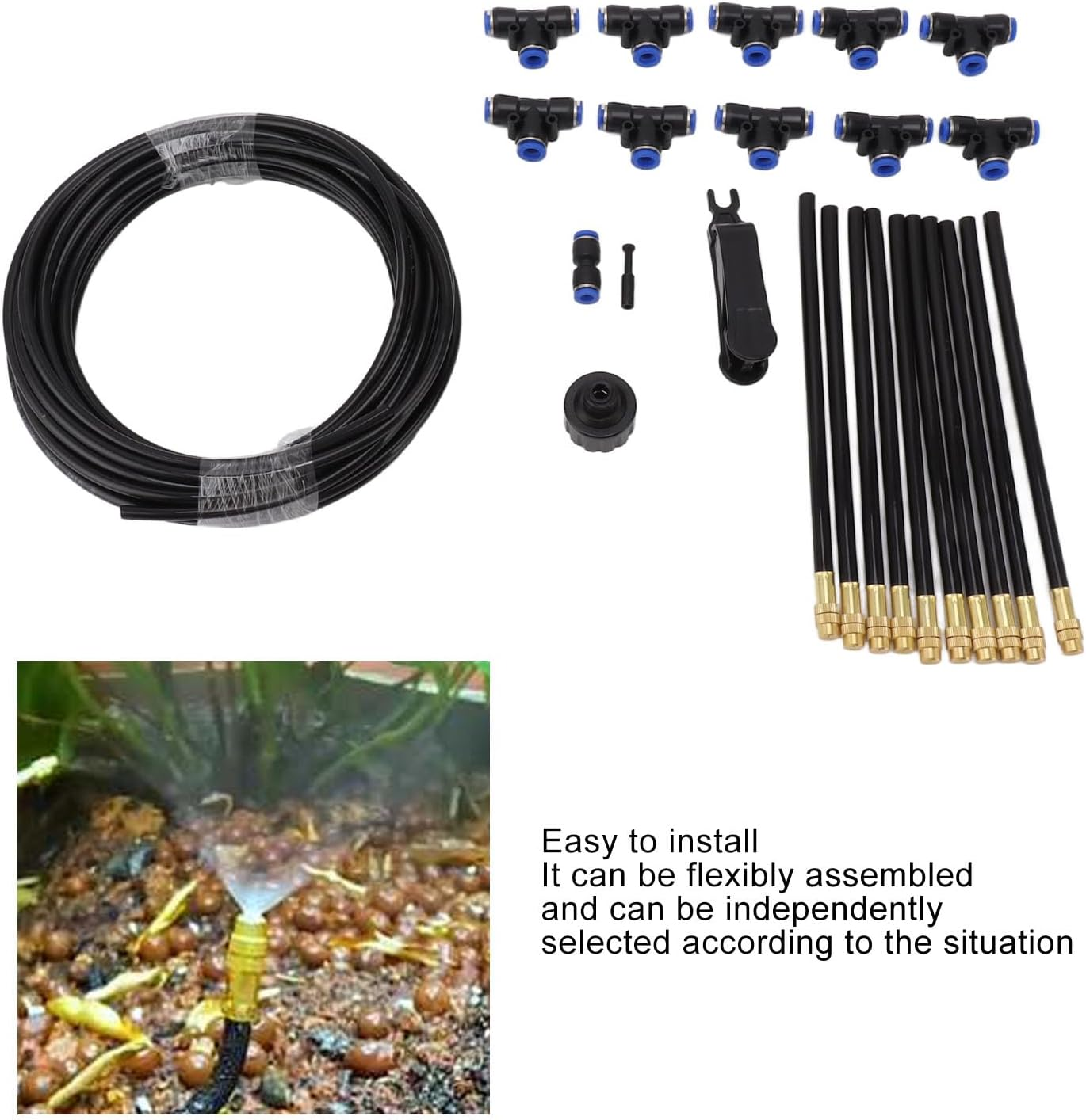 Above Ground Sprinkler System Kit for Large Areas with 360&deg; Adjustable Bendable Nozzle, Lawn Garden Irrigation System Kit with 10M Hose and Full Set of Accessories (EU Standard)