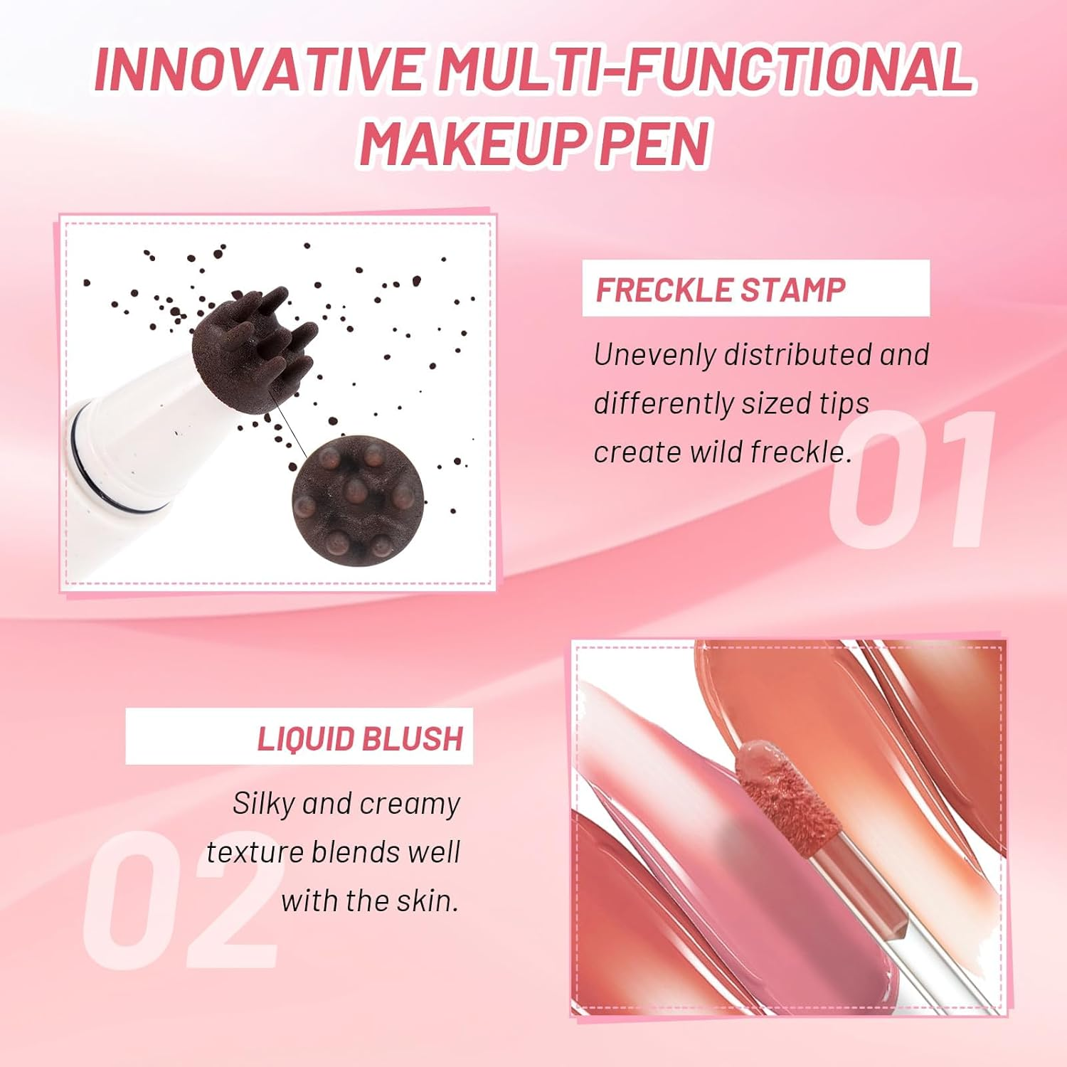 DAGEDA Blush Fake Freckle Pen,2 in 1 Faux Freckles Stamp & Liquid Blush,Natural Lifelike Make-Up Pen, Waterproof,Long-Lasting Matte Makeup,With Powder Puff(01 Light Pink) - Light Pink image number 6