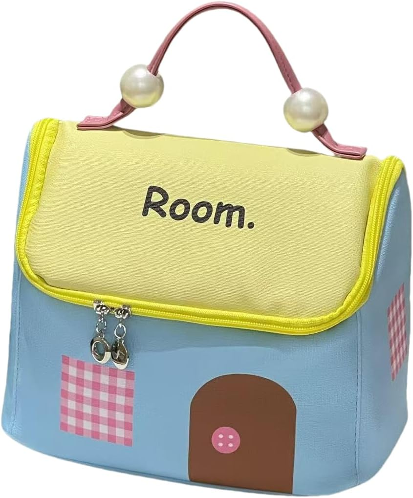 House-Shaped Dopamine Style Cosmetic Bag for Women: Travel Make-Up Bag, Large, Portable Make-Up Bag with Zip, Waterproof Toiletry Bag, Cosmetic Bag, Handbag, Nail Polish and Lipstick Organiser, Sky image number 1