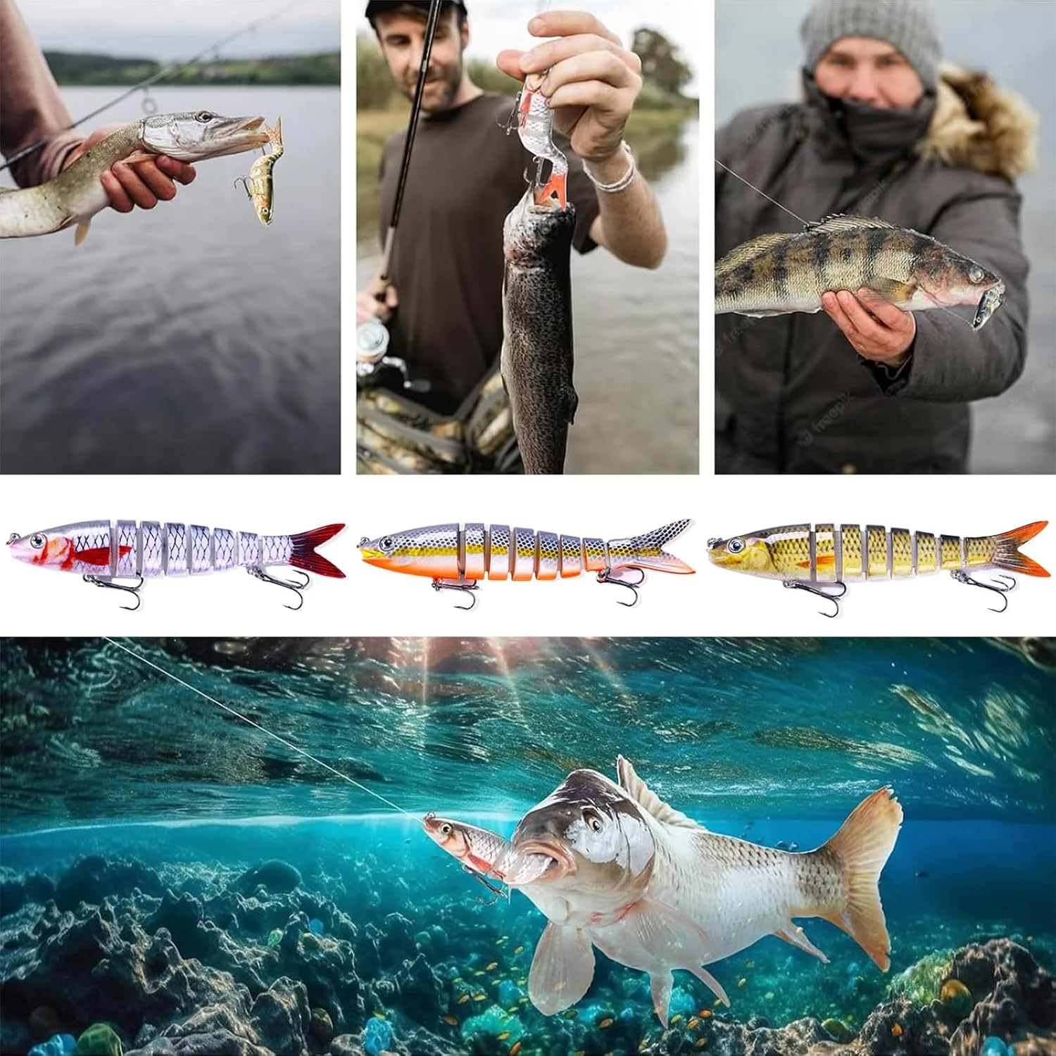 ZHIGOU Fishing Lures Realistic Multi-Jointed Swimbait for Freshwater and Saltwater, Slow Sinking Hard Bait for Bass, Trout, Crucian, Pike, Walleye - Professional Fishing Gear image number 3