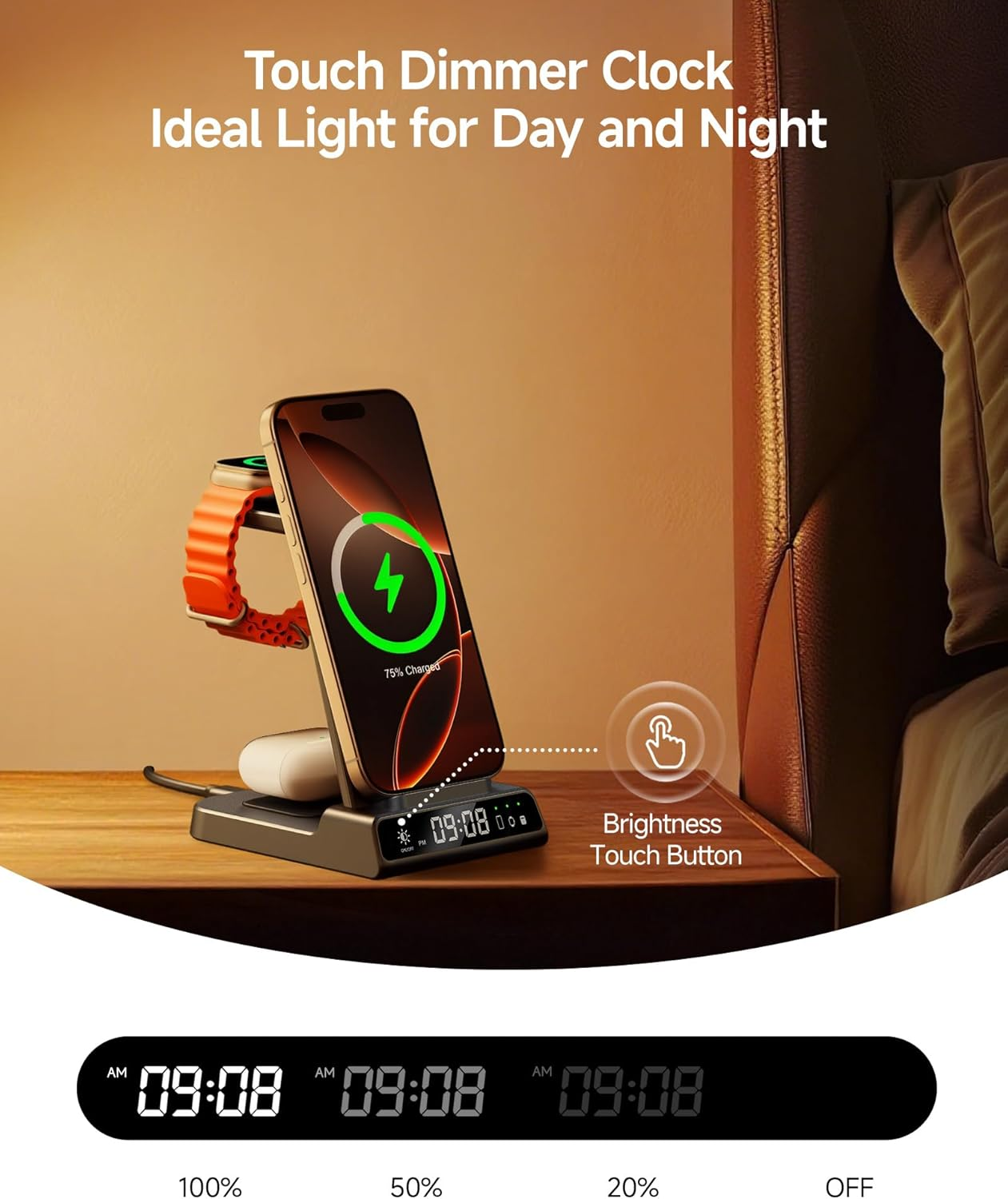 3-In-1 Wireless Charging Station for Iphone Air/17/16/15/14/13/12, for Apple Watch Ultra 3/11/10/9/8/7/SE 3, and Wireless Earbuds, Swanscout C02A