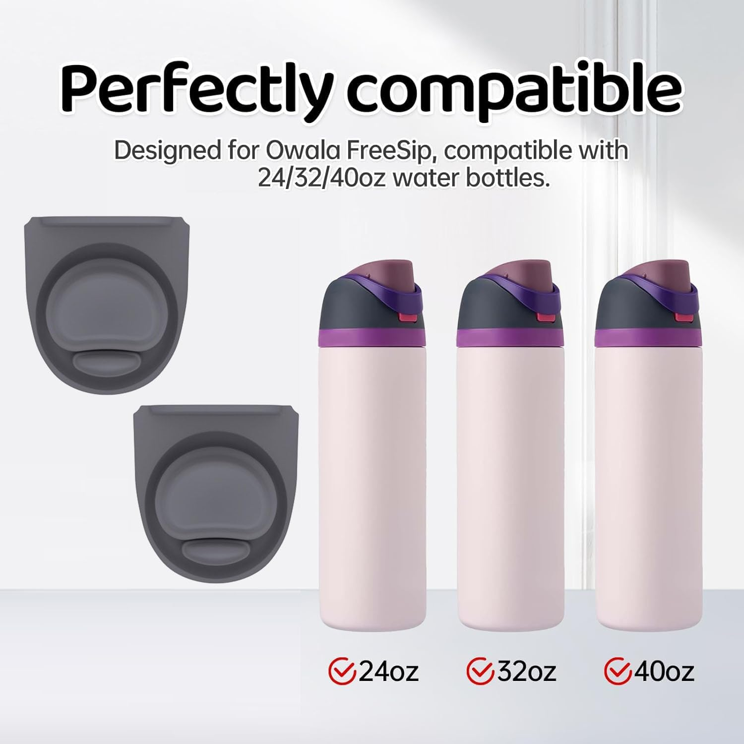 12Pcs Water Bottle Seal Replacement Stopper Compatible with Owala Freesip 24/32/40 Oz, Silicone Seal Bottle Cap Replacement Parts, Cap Mouth Plug Gasket Accessories for Owala (Gray) image number 3