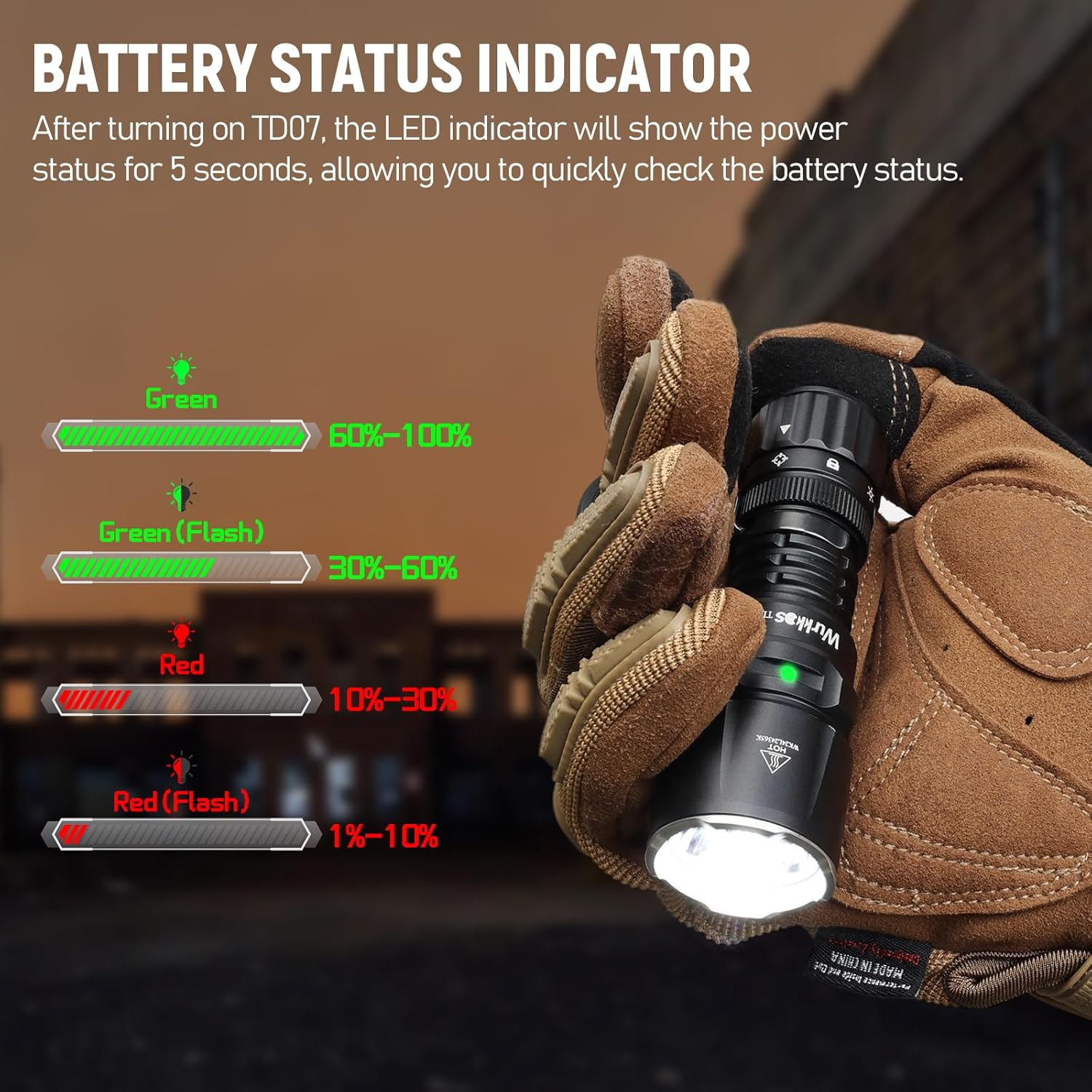 Wurkkos TD07 Led Torch Rechargeable, 1300Lumen Super Bright Tactical Torch,Turbo/Strobe Momentary, Waterproof Flashlight for Camping Hiking(Black) - Ts12 image number 6