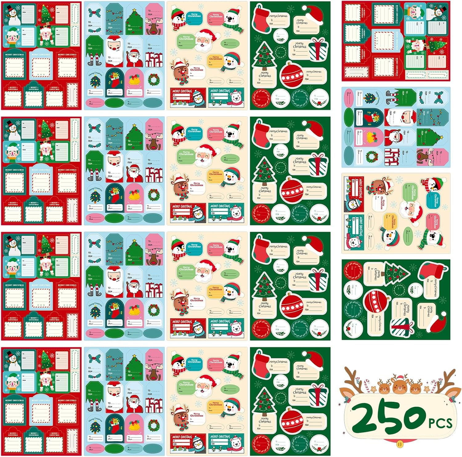 KIKISML 250 PCS Christmas Labels for Gifts Decoration, from to Xmas Gifts Stickers, Christmas Name Gift Labels Xmas Gift Tags Stickers, Elf-Adhesive Xmas Stickers for Present Cards Envelope