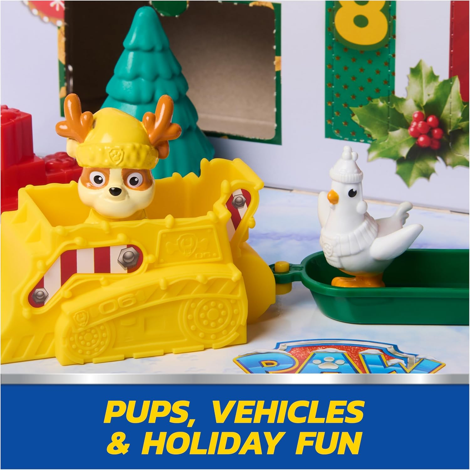 PAW Patrol Holiday Rescue Advent Calendar, 24 Surprise Toys - Figures, Miniature Vehicles and Accessories, Kids Toys for Boys and Girls Ages 3 and Up image number 1