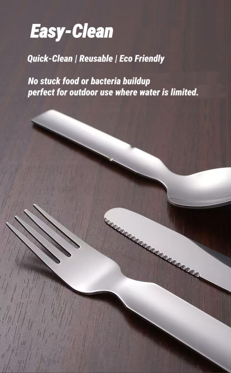 Mernard 4-In-1 Camping Utensil Set - Stainless Steel Camping Cutlery Set with Compact Knife Fork Spoon Bottle Opener for Hiking, Picnic, Travel Outdoor image number 1