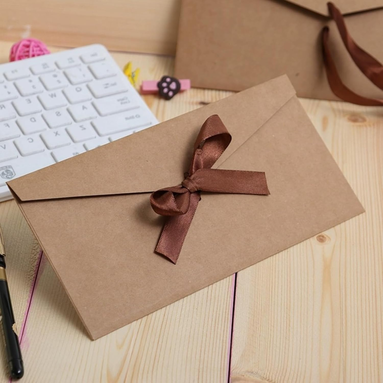 12 Pcs Coloured Envelopes,Vintage Envelope,Long Bow Envelope,Vellum Envelopes 22X 11 Cm,4 Colours