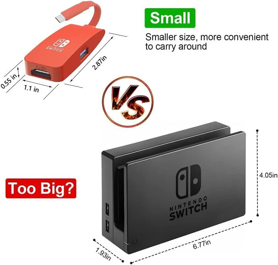 GOPALA Switch Dock, 4K@60Hz HDMI Switch Docking Station Portable TV Dock for Nintendo Switch Charging Dok, Type C to HDMI TV Adapter for Nintendo Switch Macbook Pro Air Sam-Sung Dex-Red image number 4
