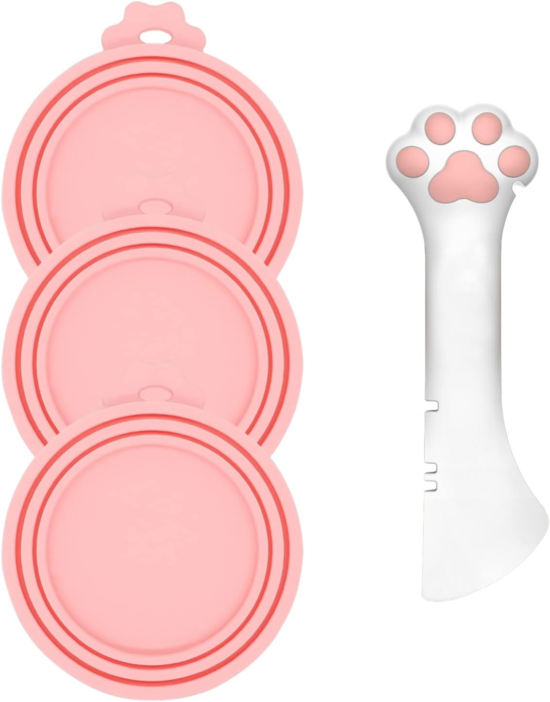 3 Pcs Pet Food Can Lids & Spoon | Cute Paw Shape Opener Spatula | Universal BPA Free Silicone Covers for Dog Cat Cans (Pink) - Dark Blue image number 6